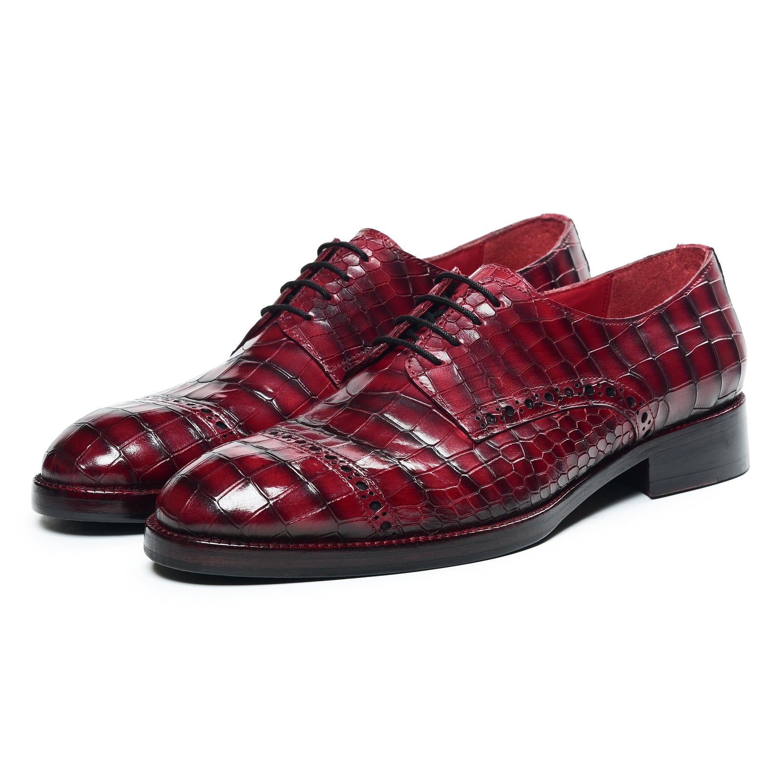 Derby Shoes - Croc Wine Red