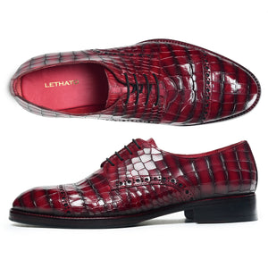 Derby Shoes - Croc Wine Red