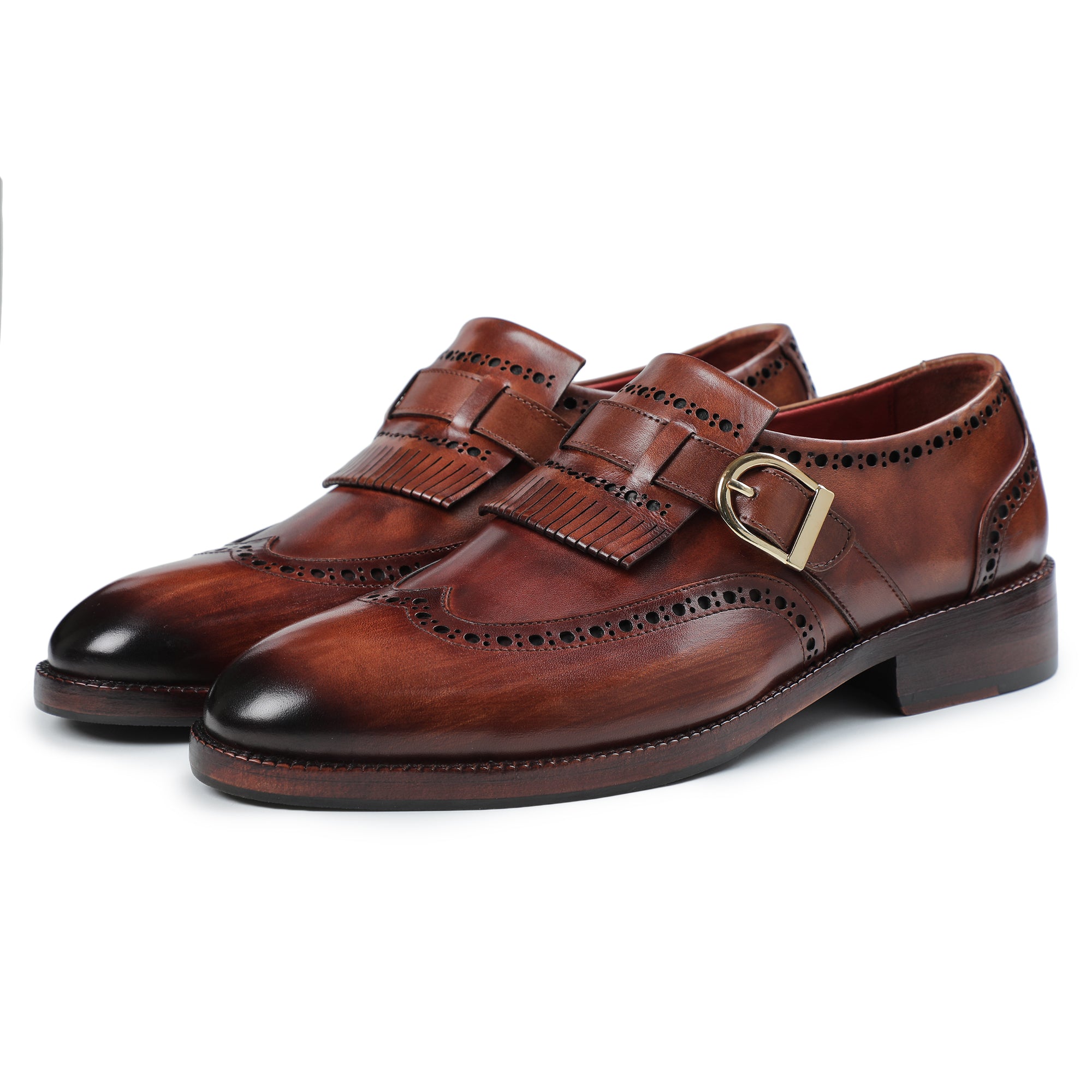 Wingtip Brogue Kiltie Monk Strap Shoes- Brown - Lethato STANDARD / US 10.5-11 / UK 10 / Brown Wingtip Brogue Kiltie Monk Strap Shoes- Brown - Lethato STANDARD / US 10.5-11 / UK 10 / Brown