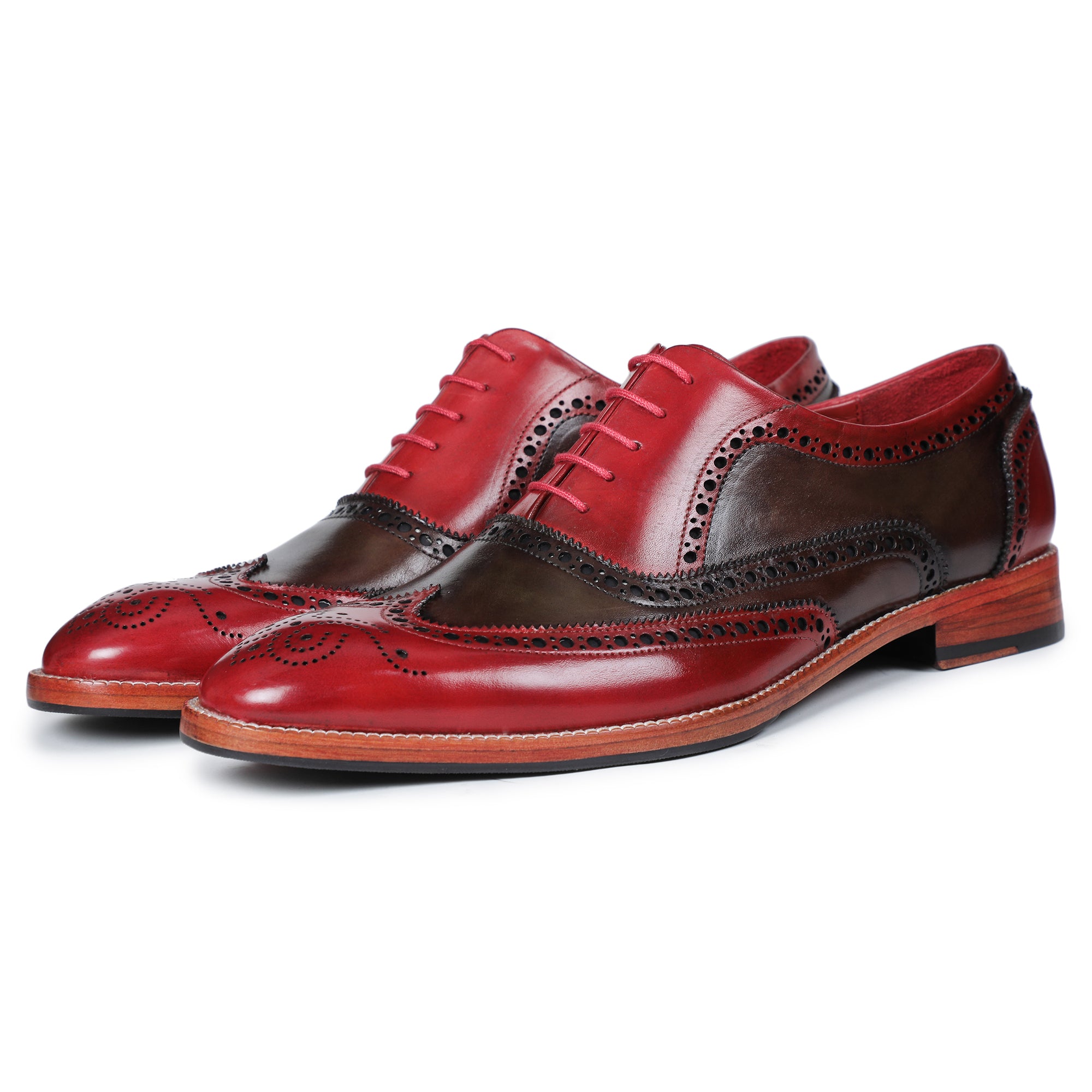 Wingtip Brogue Oxford- Red & Olive | Lethato
