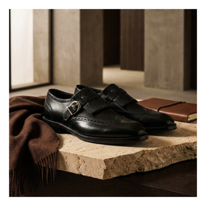 Wingtip Brogue Kiltie Monk Strap- Black