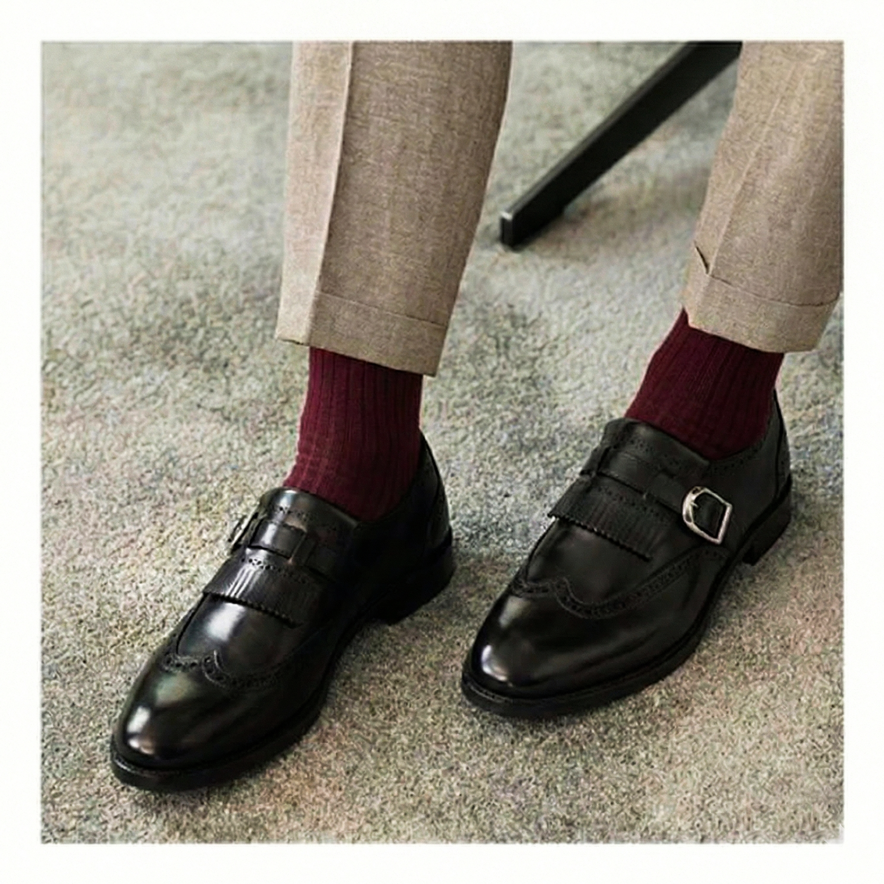 Lethato Wingtip Brogue Kiltie Monk Strap Shoes- Black Lethato Wingtip Brogue Kiltie Monk Strap Shoes- Black