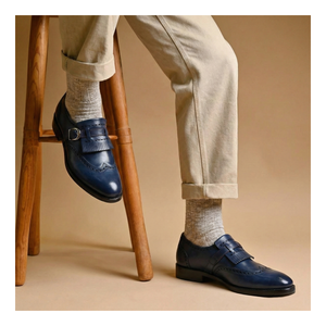 Wingtip Brogue Kiltie Monk Strap- Navy