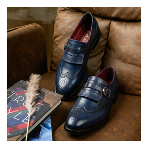 Wingtip Brogue Kiltie Monk Strap- Navy