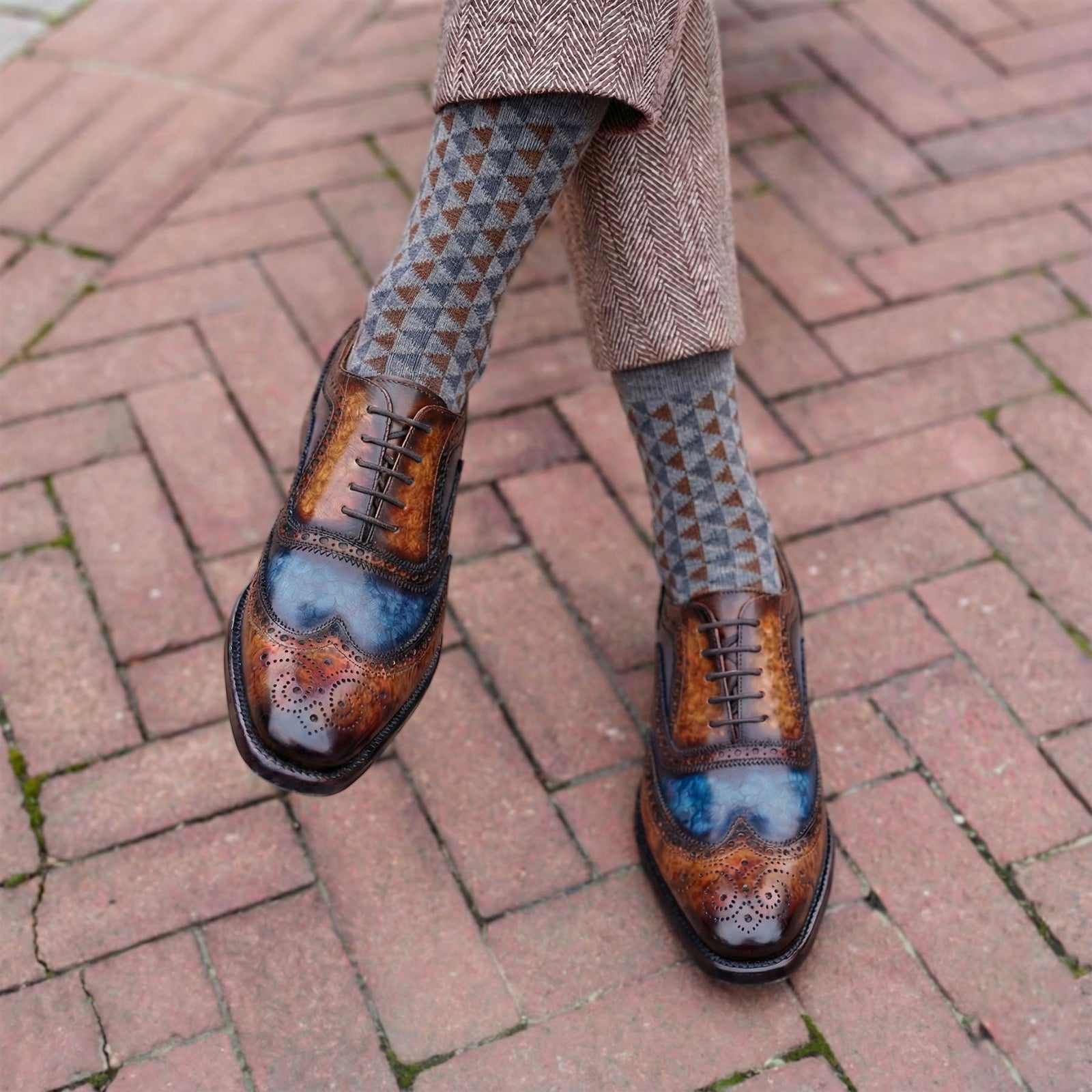 Wingtip Brogue Oxford- Brown & Blue