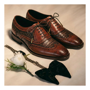 Wingtip Brogue Oxford- Croc Cognac