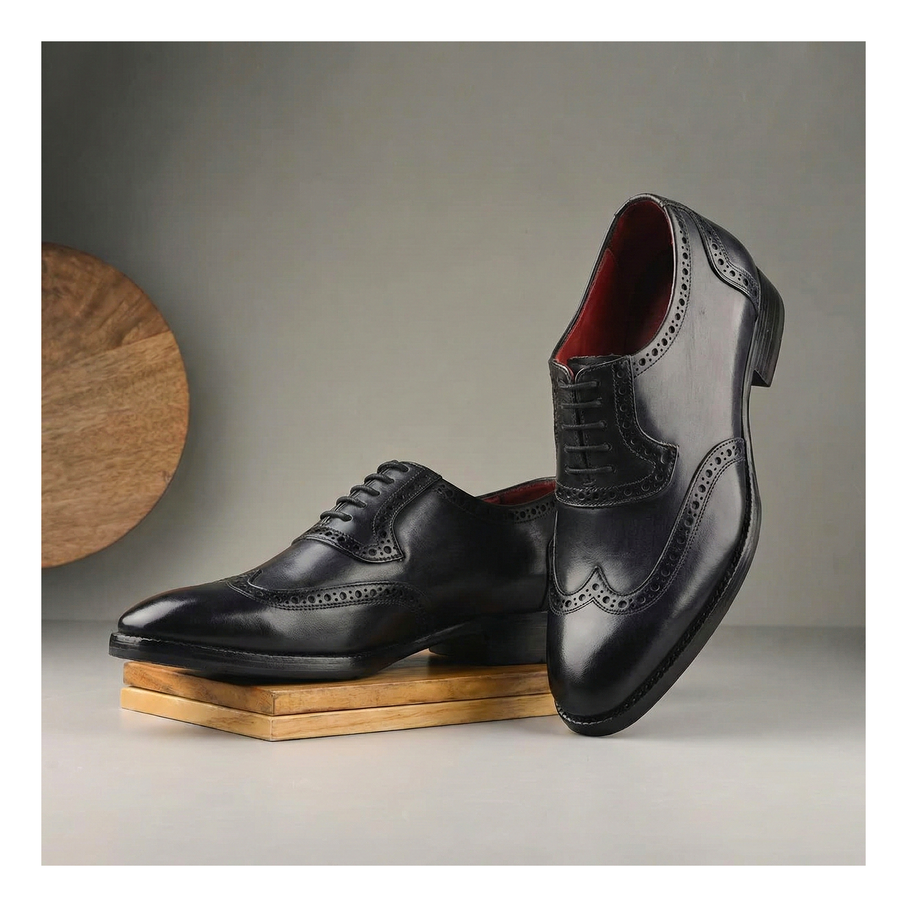 Lethato Handcrafted Men\'s Wingtip Brogue Grey/Black Leather Oxfords . Autumn streets. Timeless shoes. Some shoes were made for a  main image 4