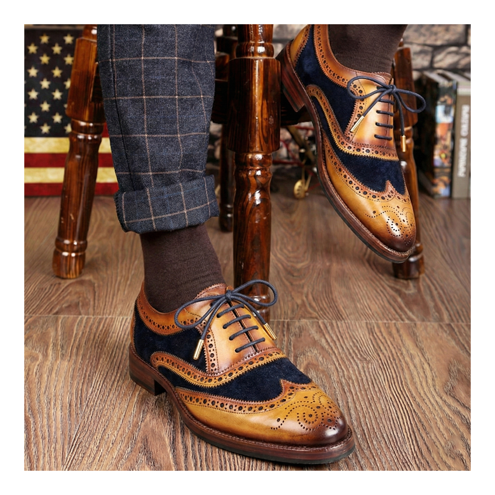 Wingtip Brogue Oxford- Navy Suede