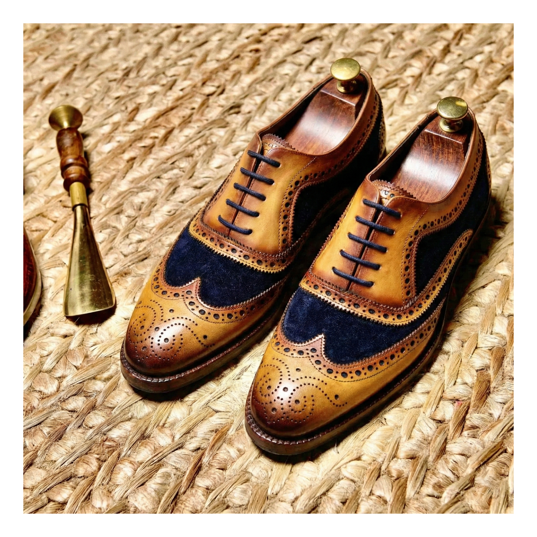Wingtip Brogue Oxford- Navy Suede | Wedding Shoes | Lethato