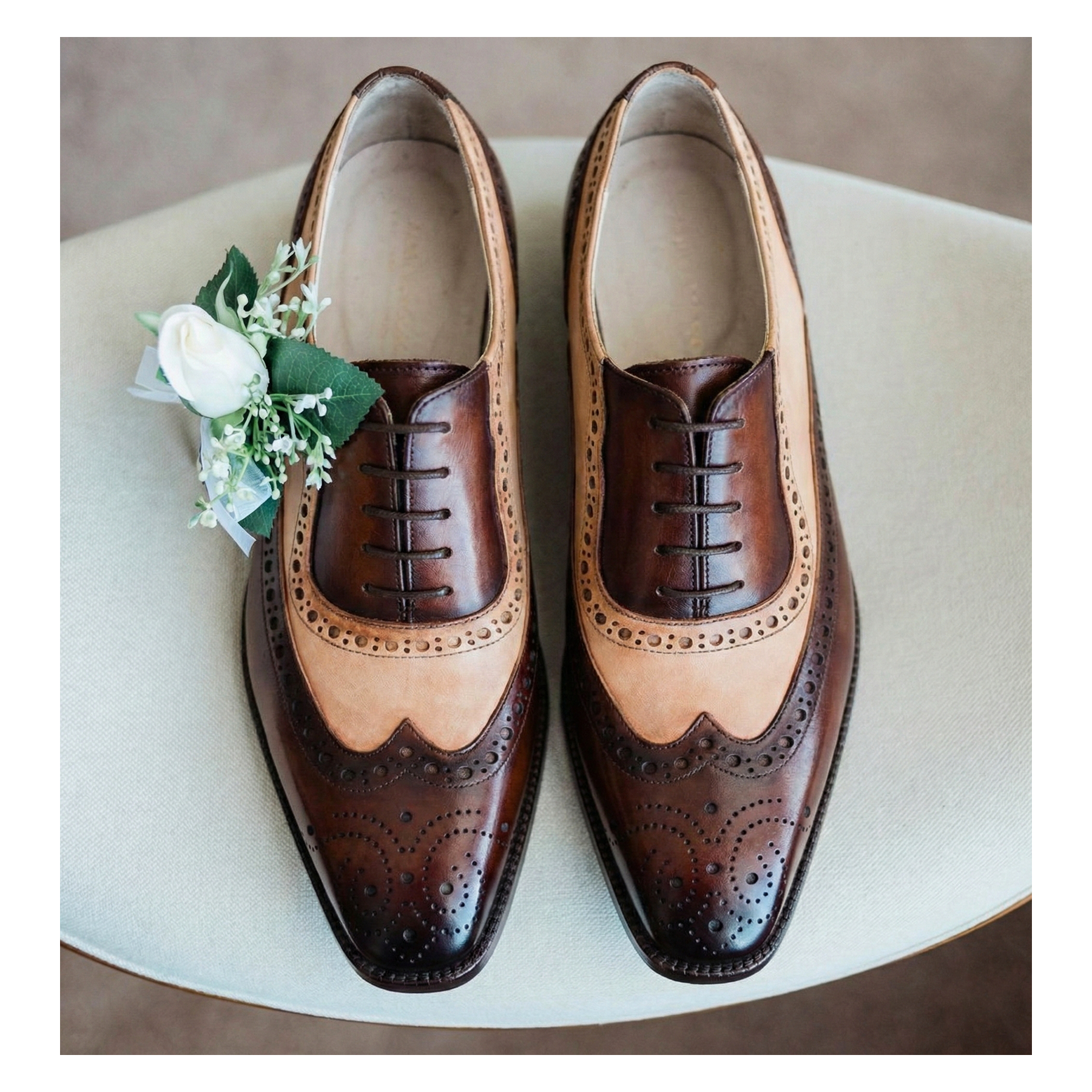 modern wingtip shoes versatile dress shoes Wingtip Brogue Oxford - Brown & Beige