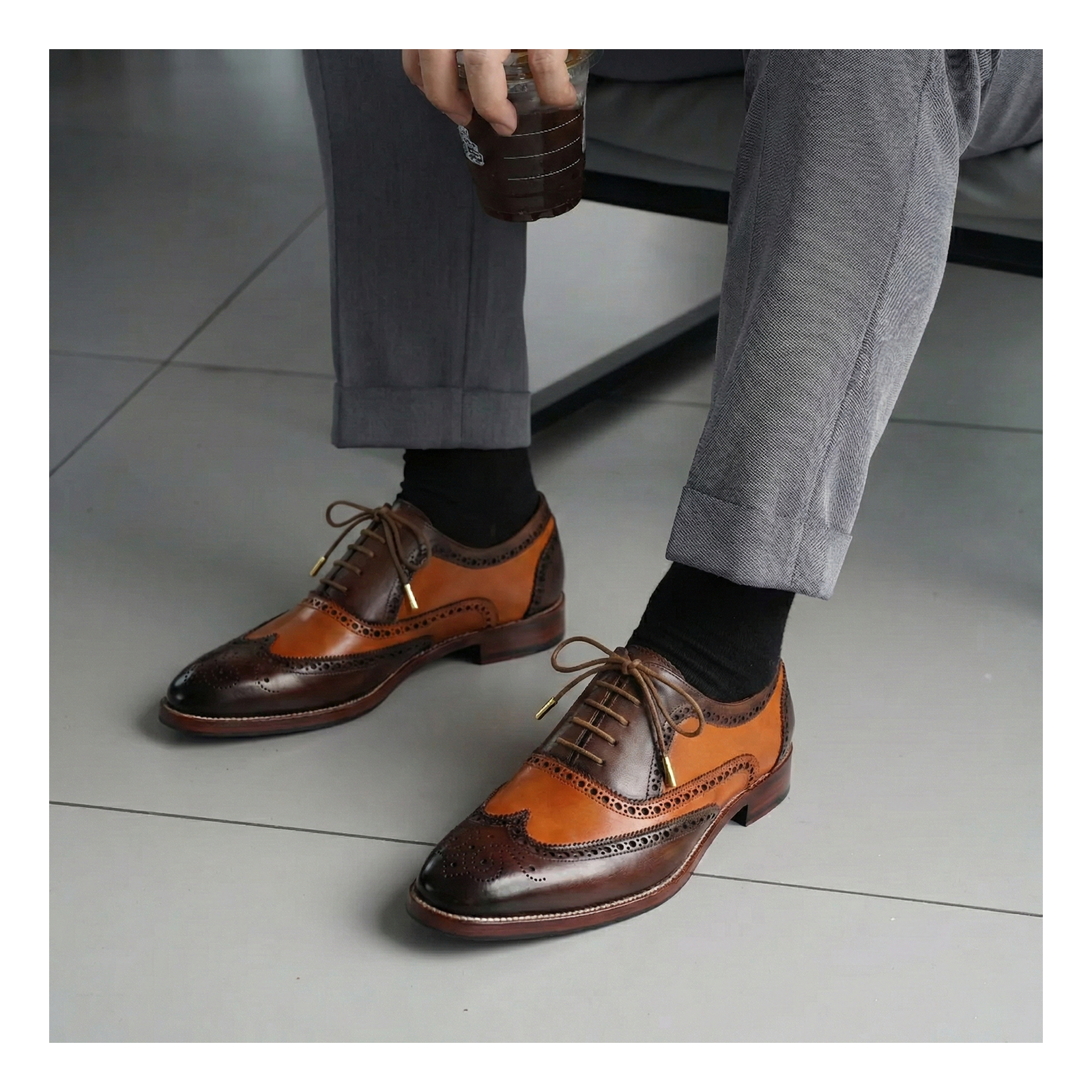 Wingtip Brogue Oxford- Brown & Orange