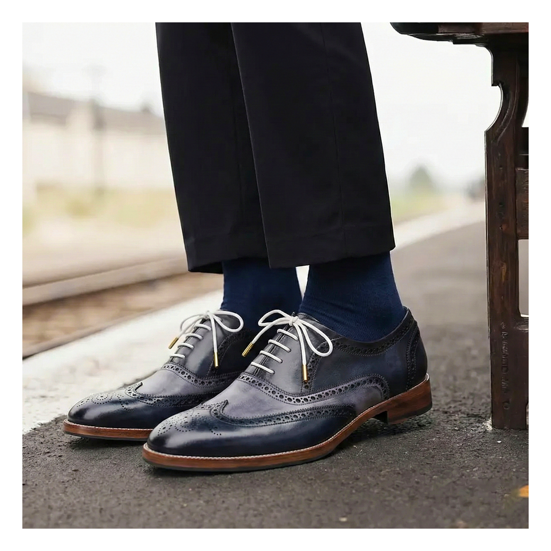 chain dress black Ross - Men's Floral Print Leather Navy Brogue Shoes: Buy Online
