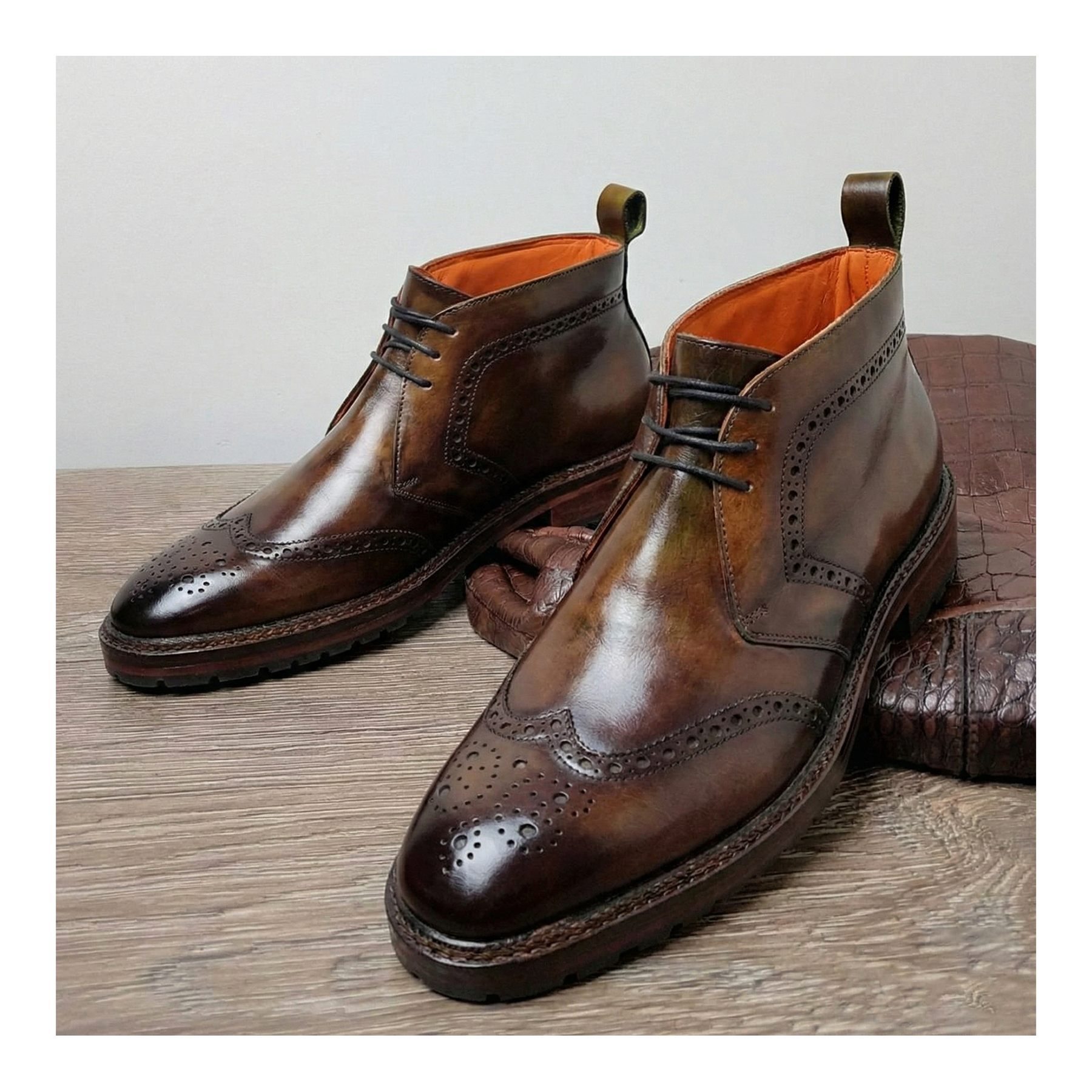 Wingtip Chukka Boots- Olive Brown by Lethato STANDARD / US 13.5-14 / UK 13 / Olive Brown Wingtip Chukka Boots- Olive Brown by Lethato STANDARD / US 13.5-14 / UK 13 / Olive Brown