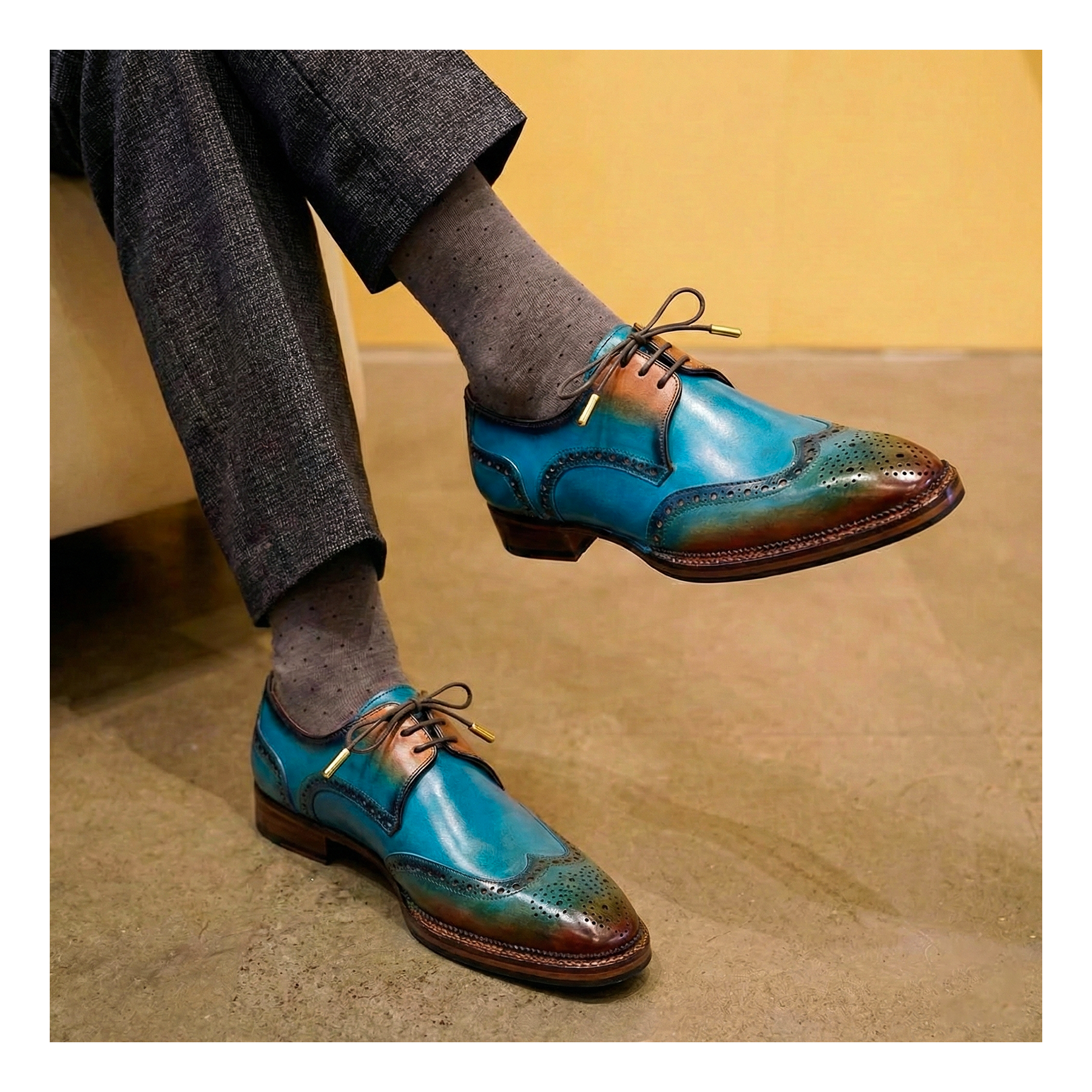Wingtip Derby Shoes- Blue STANDARD / US 12.5-13 / UK 12 / Blue Wingtip Derby Shoes- Blue STANDARD / US 12.5-13 / UK 12 / Blue