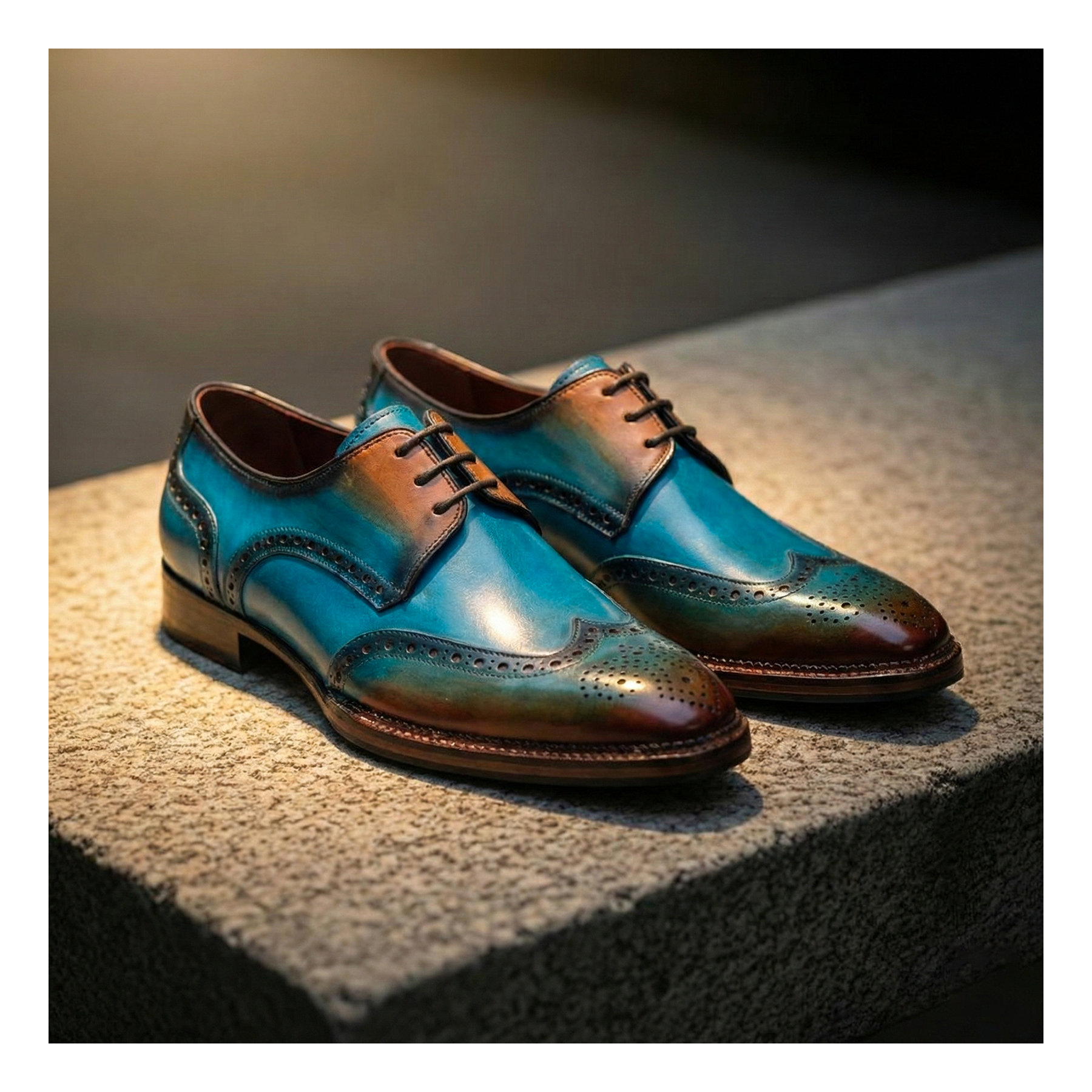 Wingtip Derby Shoes- Blue - Lethato