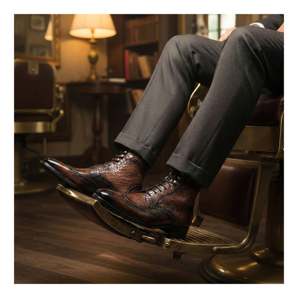 dress shoes for bunion Wingtip Lace Up Boots- Croc Brown by Lethato