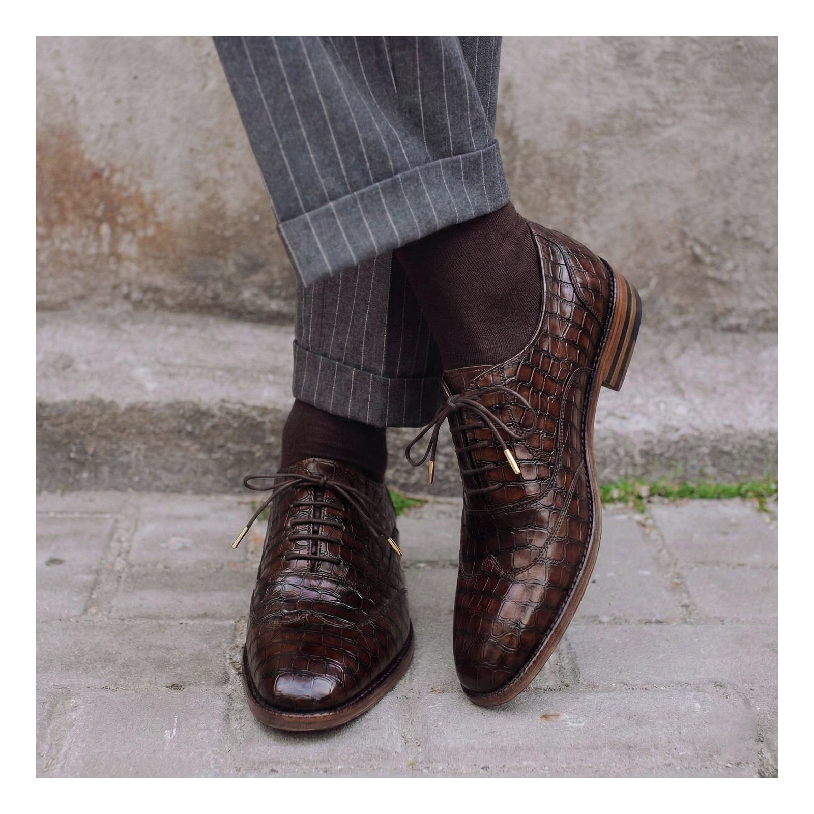 Wingtip Oxford - Croc Brown