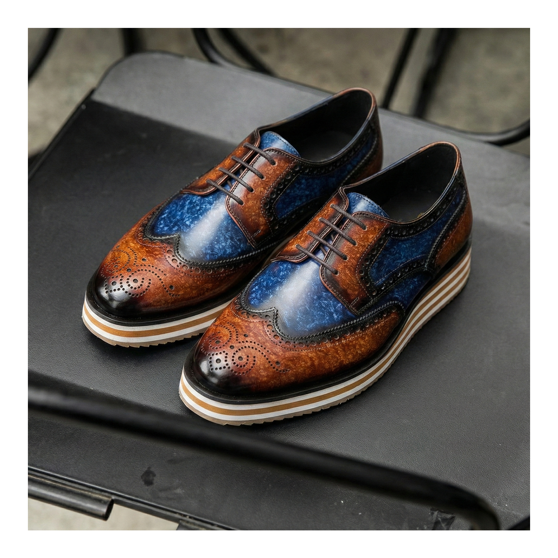 Wingtip Sneakers- Brown & Blue | Lethato STANDARD / US 6.5-7/ UK 6 / Brown & Blue Wingtip Sneakers- Brown & Blue | Lethato STANDARD / US 6.5-7/ UK 6 / Brown & Blue
