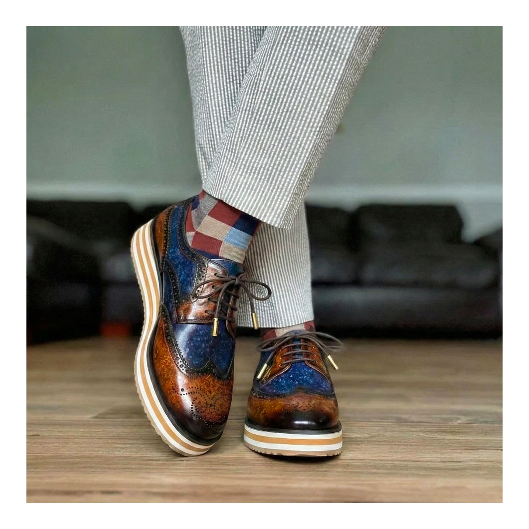 Wingtip Sneakers- Brown & Blue | Lethato Wingtip Sneakers- Brown & Blue | Lethato