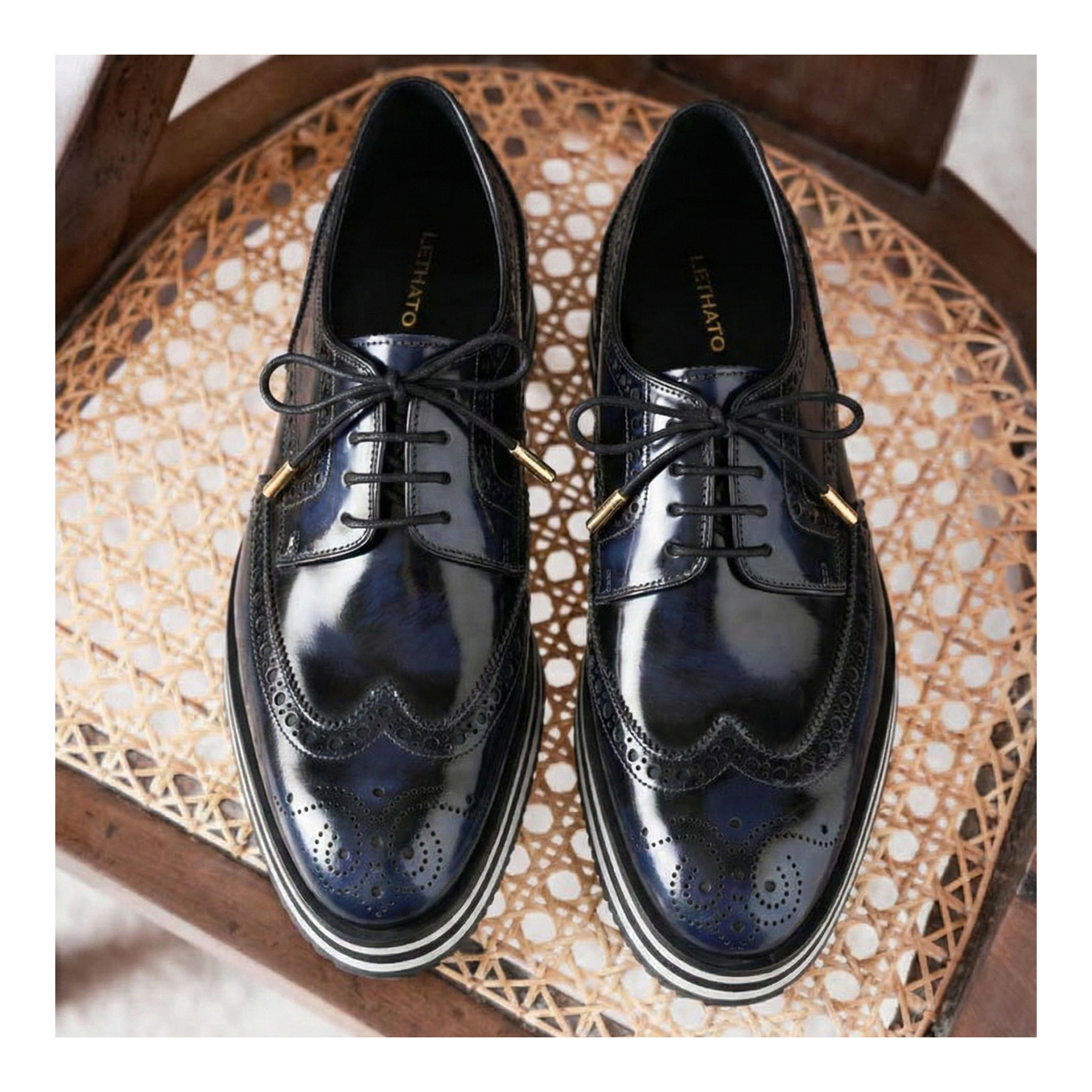 NIB Navy Napa Perforated Wingtip Oxfords 8.5 - MSRP $119 Wingtip Sneakers- Brush Off Navy | Lethato main image 3