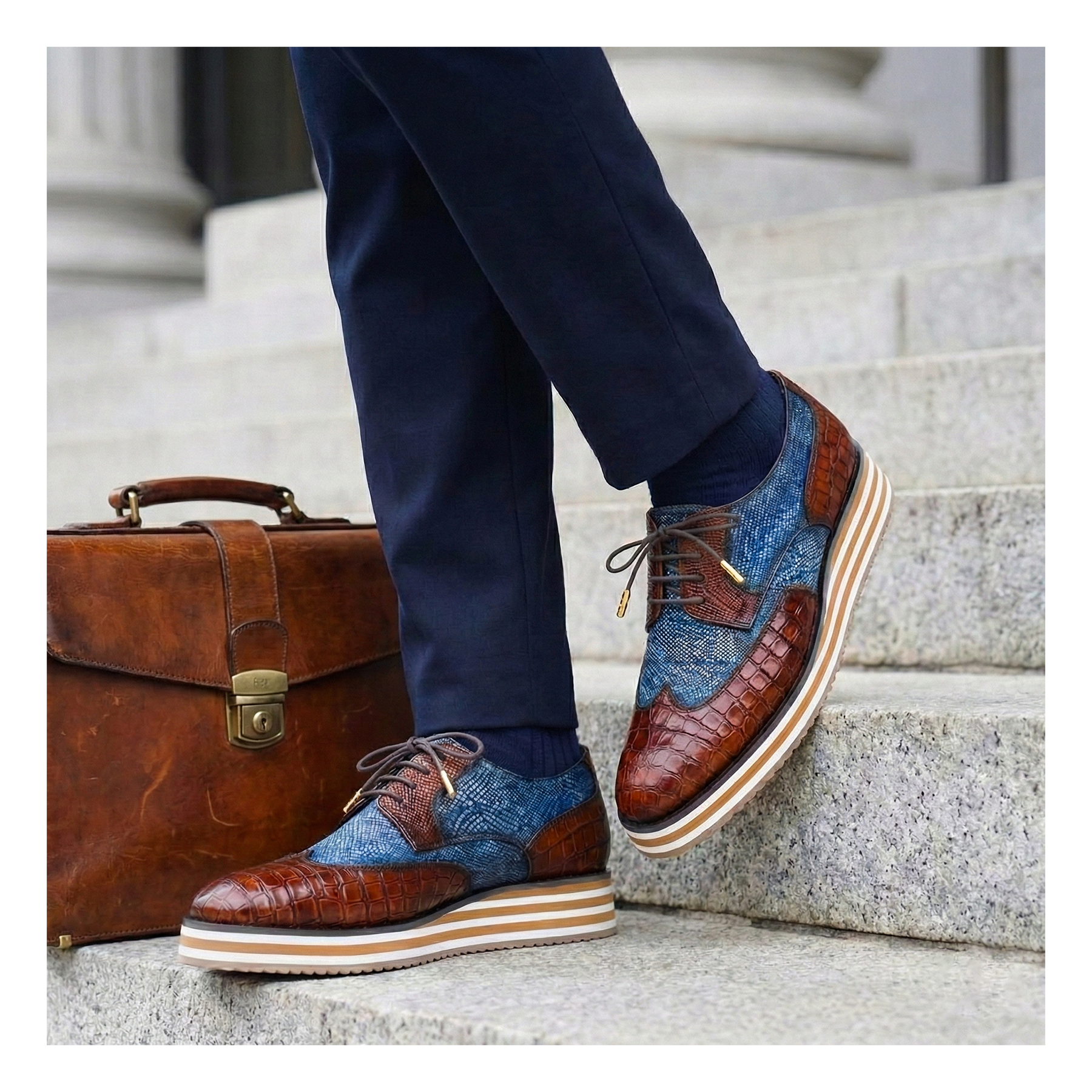 Wingtip Sneakers- Crocs Brown & Blue | Lethato STANDARD / US 9.5-10 / UK 9 / Croc Brown & Blue Wingtip Sneakers- Crocs Brown & Blue | Lethato STANDARD / US 9.5-10 / UK 9 / Croc Brown & Blue