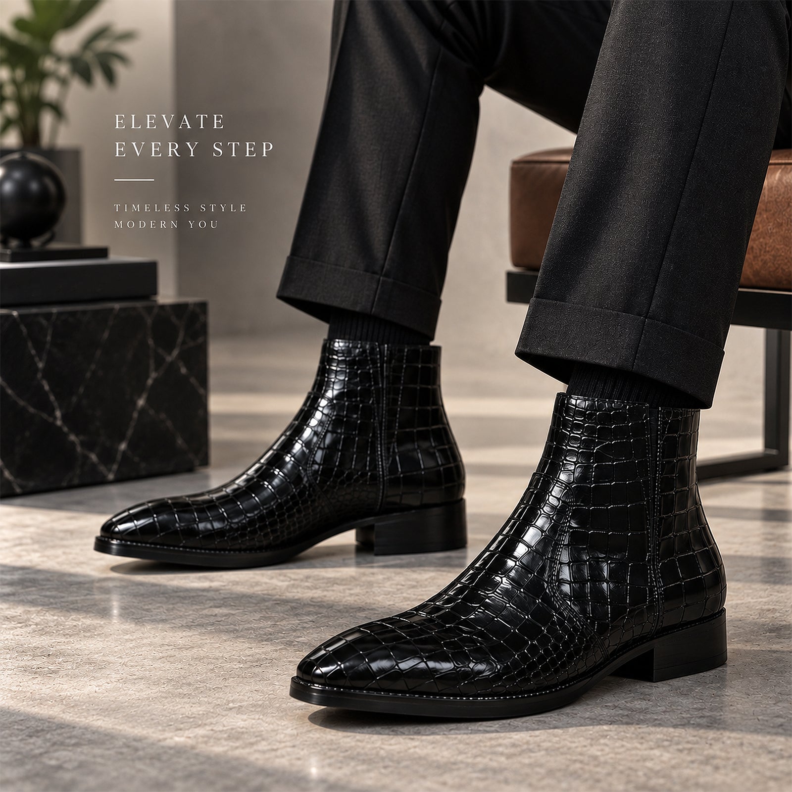 Zipper Boots - Croc Black