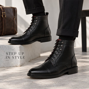 Cap Toe Derby Lace up Boots - Black