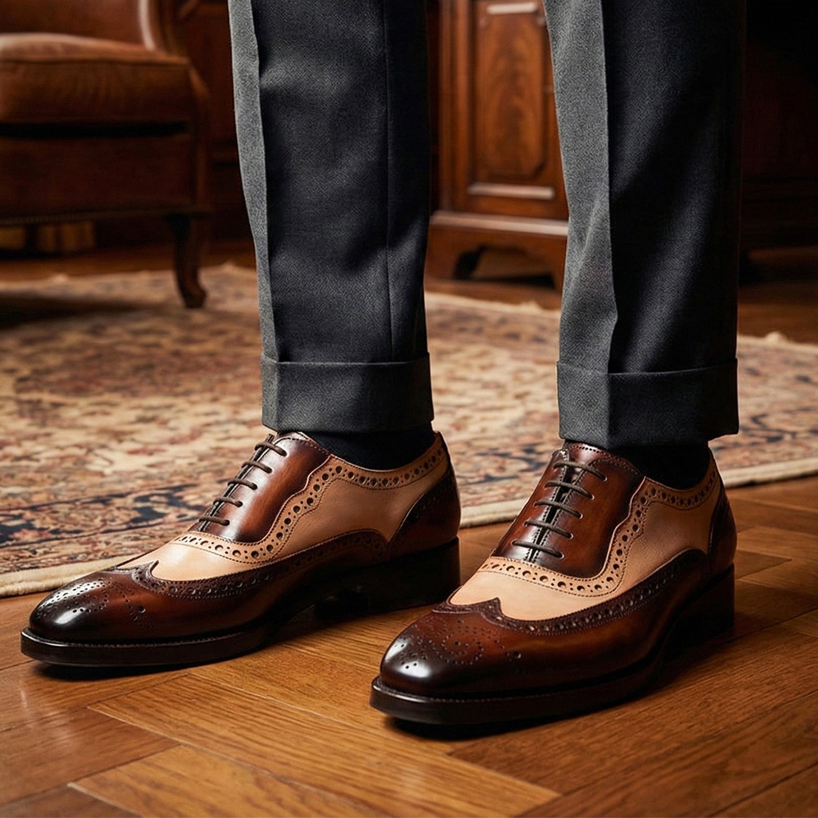 Wingtip Brogue Oxford - Brown & Beige