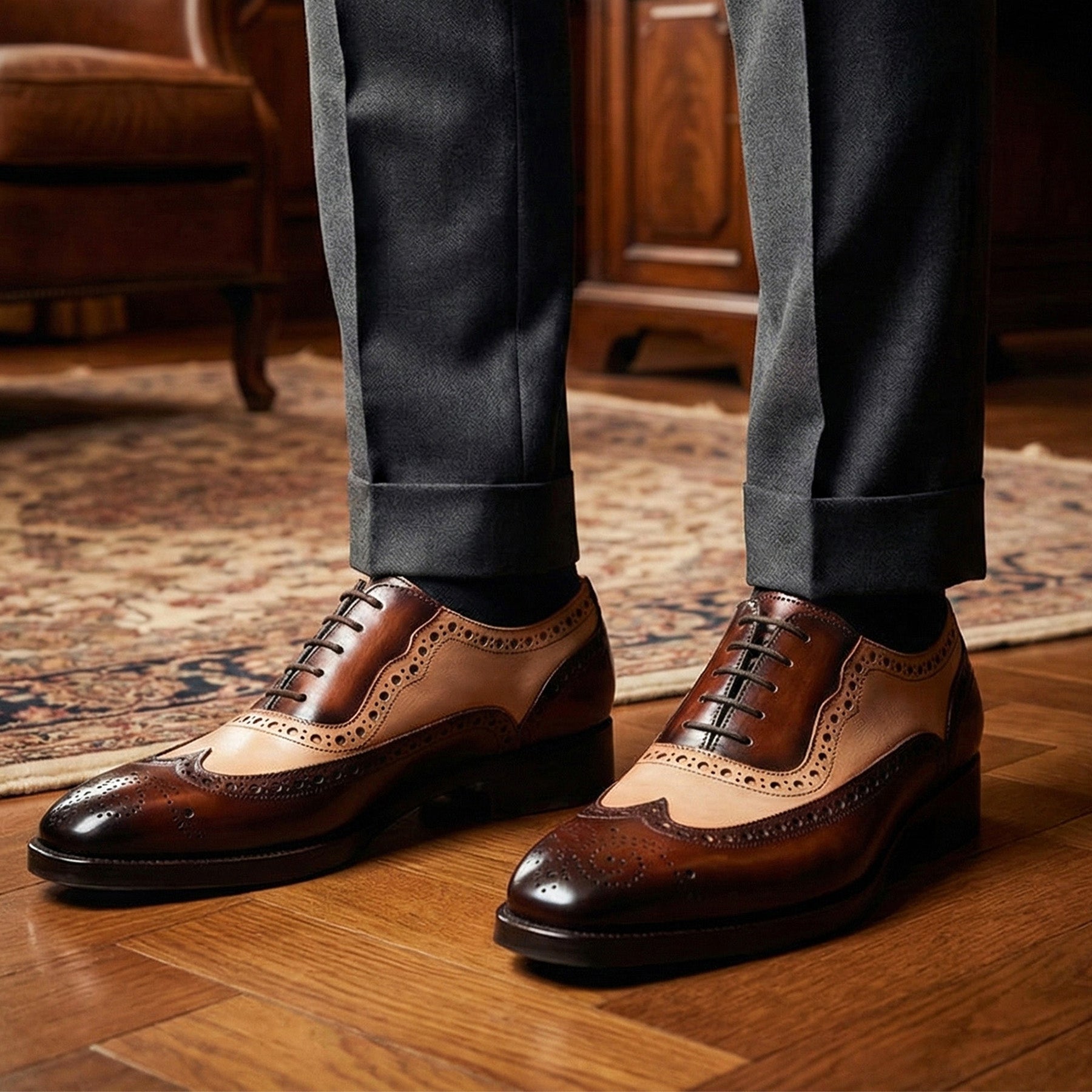 Wingtip Brogue Oxford - Brown & Beige | Lethato STANDARD / US 7.5-8 / UK 7 / Brown & Beige Wingtip Brogue Oxford - Brown & Beige | Lethato STANDARD / US 7.5-8 / UK 7 / Brown & Beige