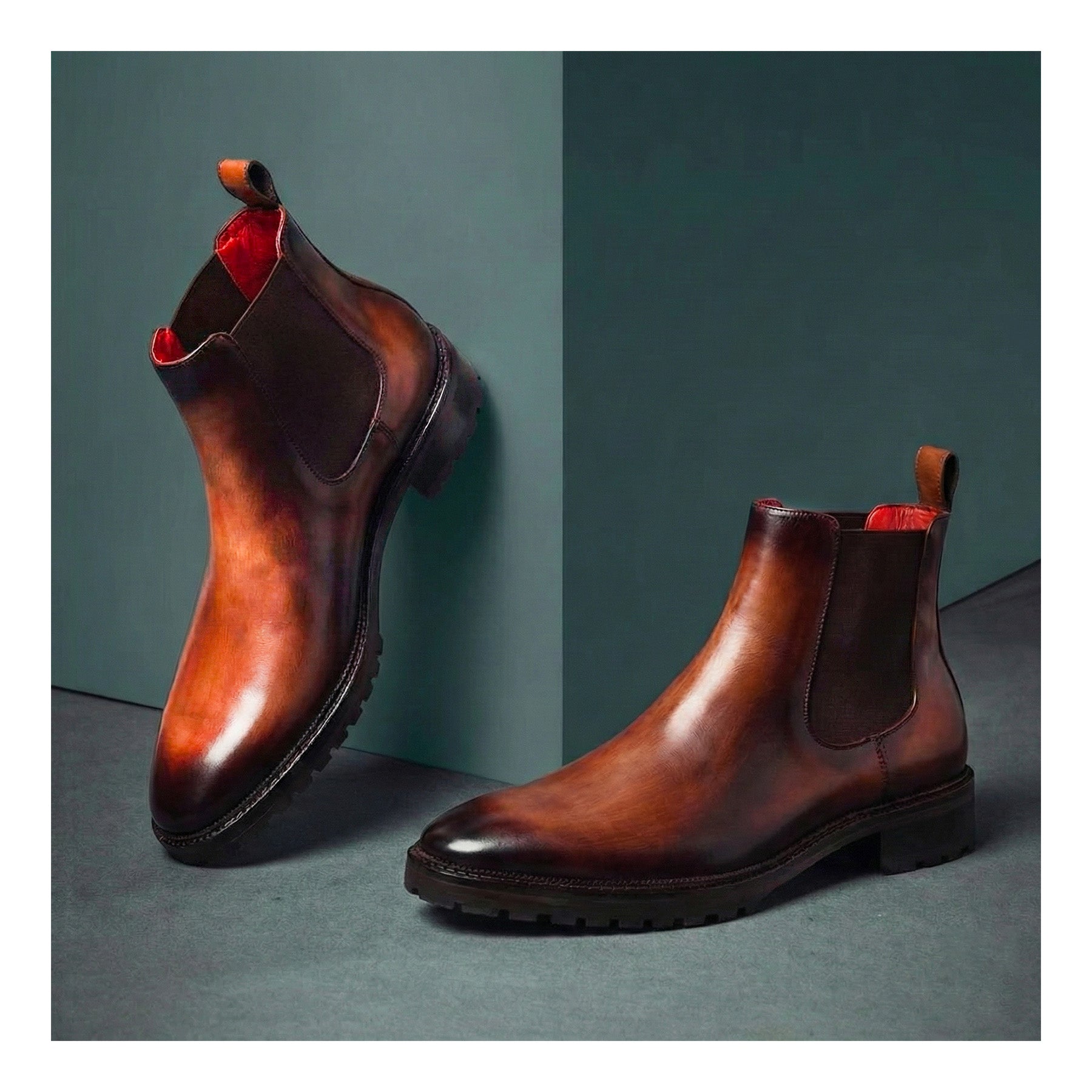 Olukai Men’s 8.5 Nanea Boot Pull On Red Brown Leather Chelsea Monza in Med Brown Men main image 2
