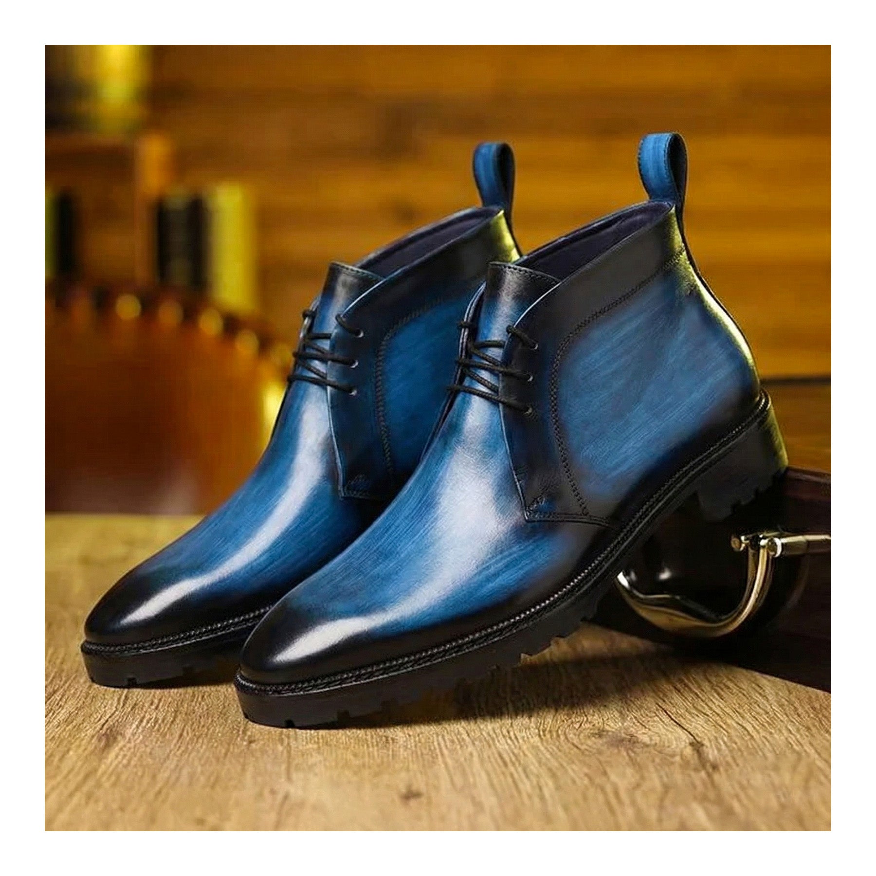 Blue Chukka Boots with Minimalist Design and Contrast Soles Classic Chukka Boots- Navy by Lethato main image 3