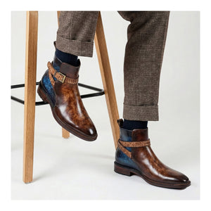 Mens Cross Strap Boots- Brown & Blue