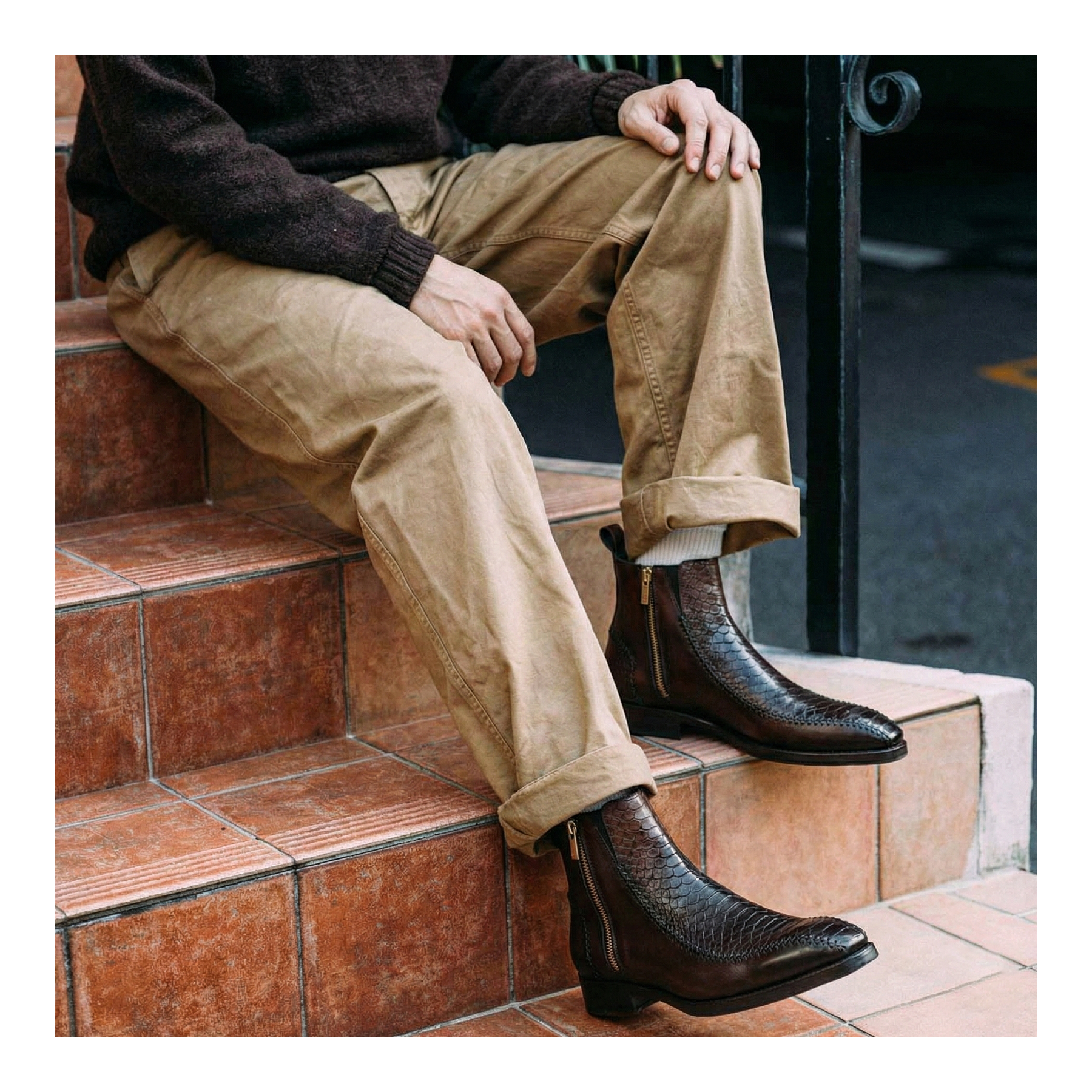dark brown sweater dress Brown Suede Leather Ankle Boots, Men's Dress 2391 main image 1