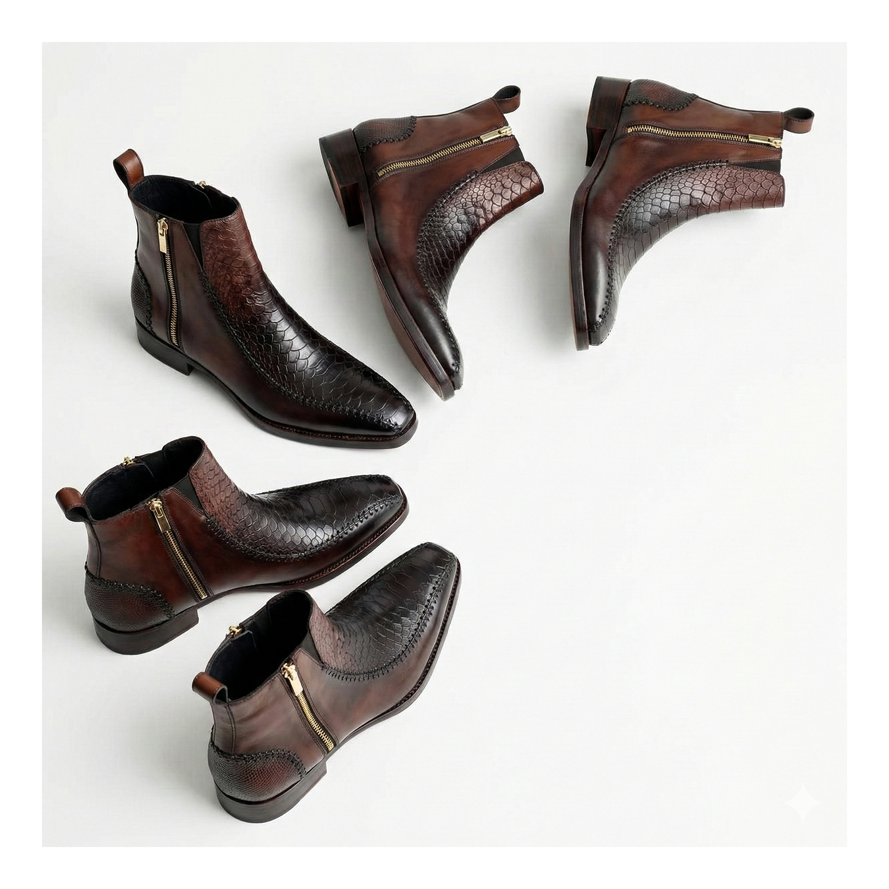 men's brown dress boots with zipper The Rand Brown Leather Double Buckle Brogue Men Boot with a Zipper – Vinci Leather  Shoes main image 1