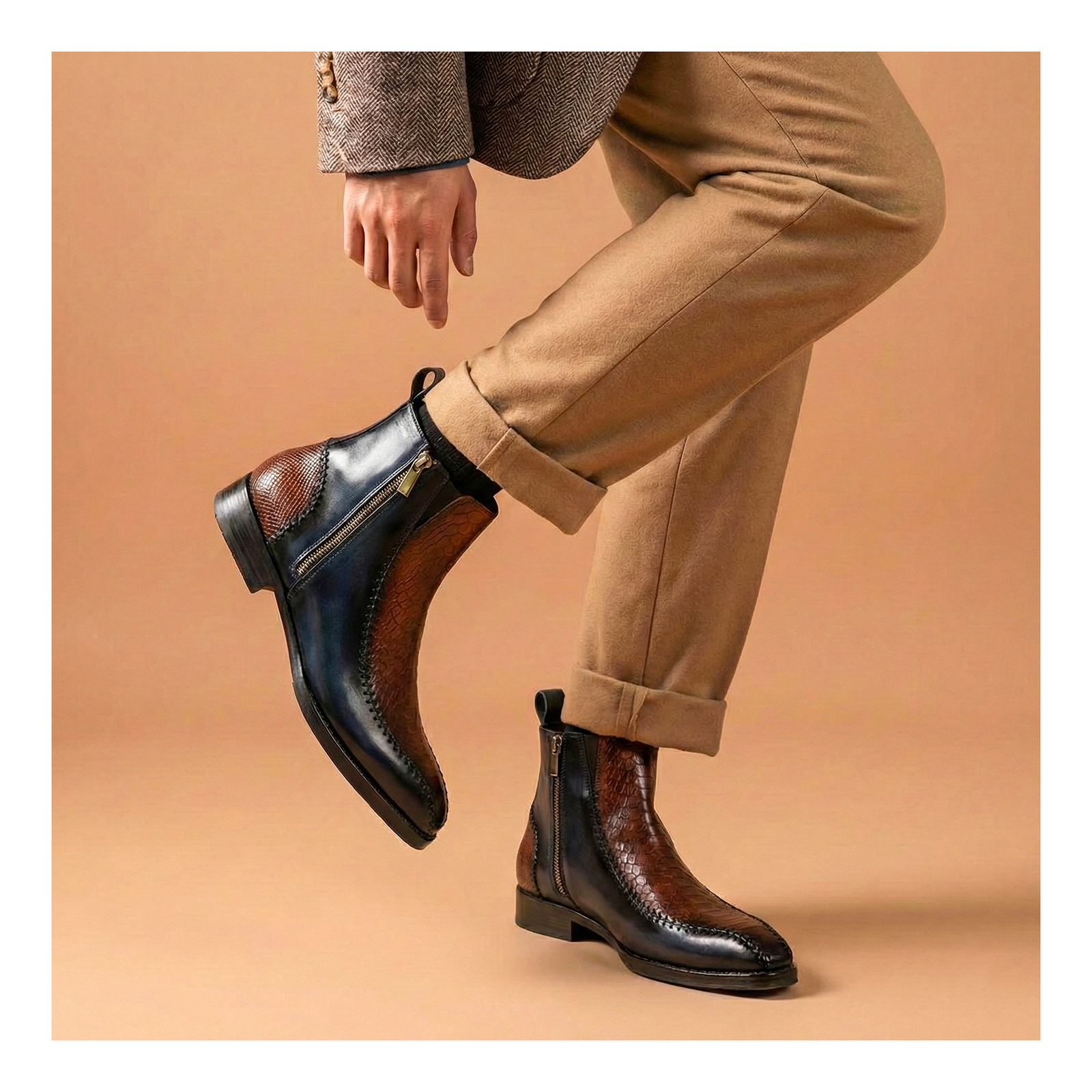 Driver Zipper Boots - Brown & Blue