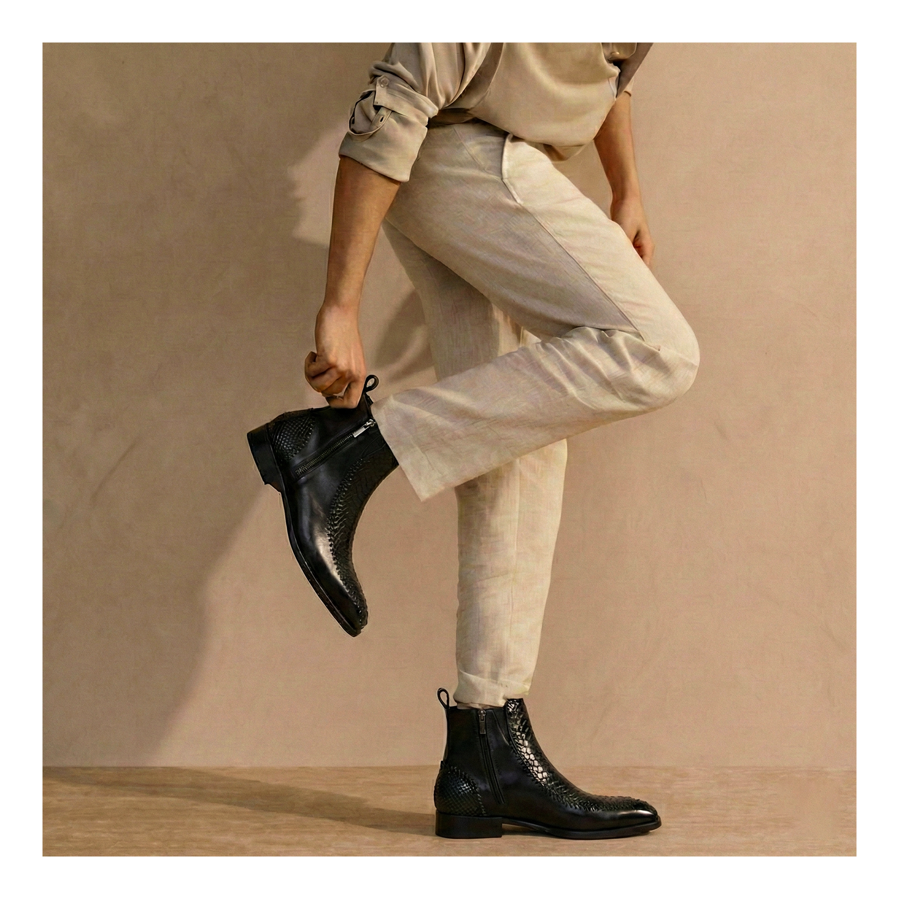 ココ Driver Zipper Boots - Croc Black | Lethato