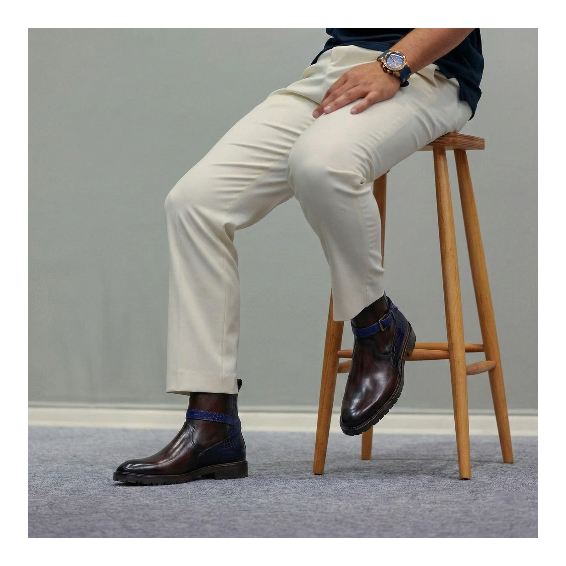 formal dresses eastland Men's Jodhpur Boots- Croc Navy & Brown