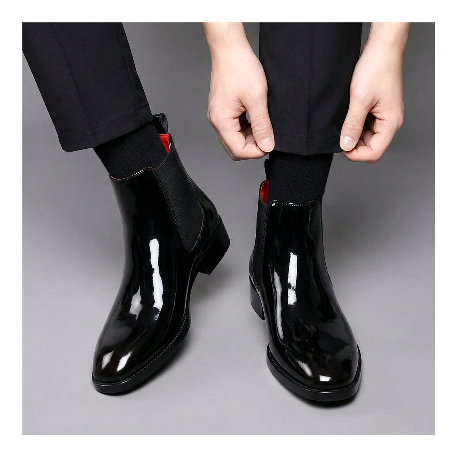 Mens Chelsea Boots- Patent Black