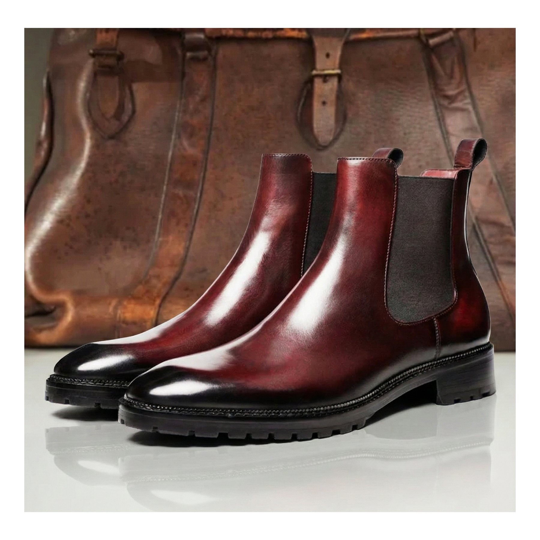 Mens Chelsea Boots - Wine Red : Lethato display picture 1