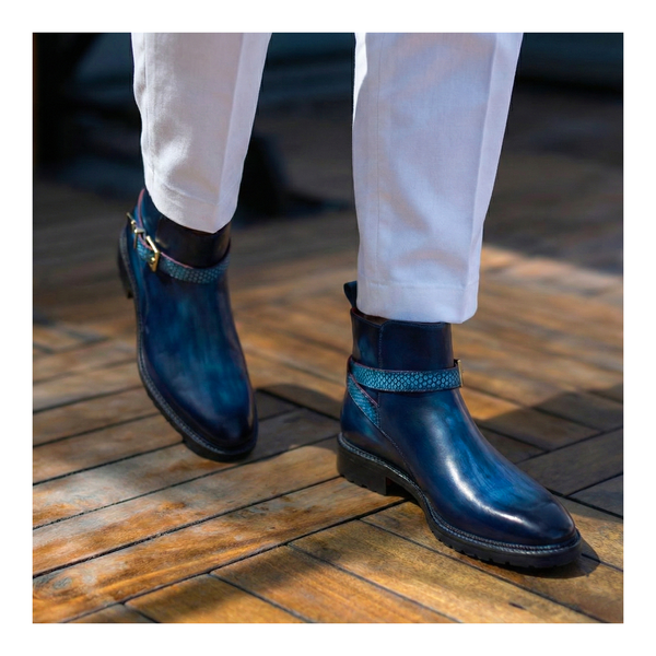 blue suede dress boots Handmade Dark Low Ankle Chukka Leather/Suede Men Business Boot, D Footeria Its modern and sleek design has a crepe rubber platform outsole that elevates support Auggie Boots in Brown |