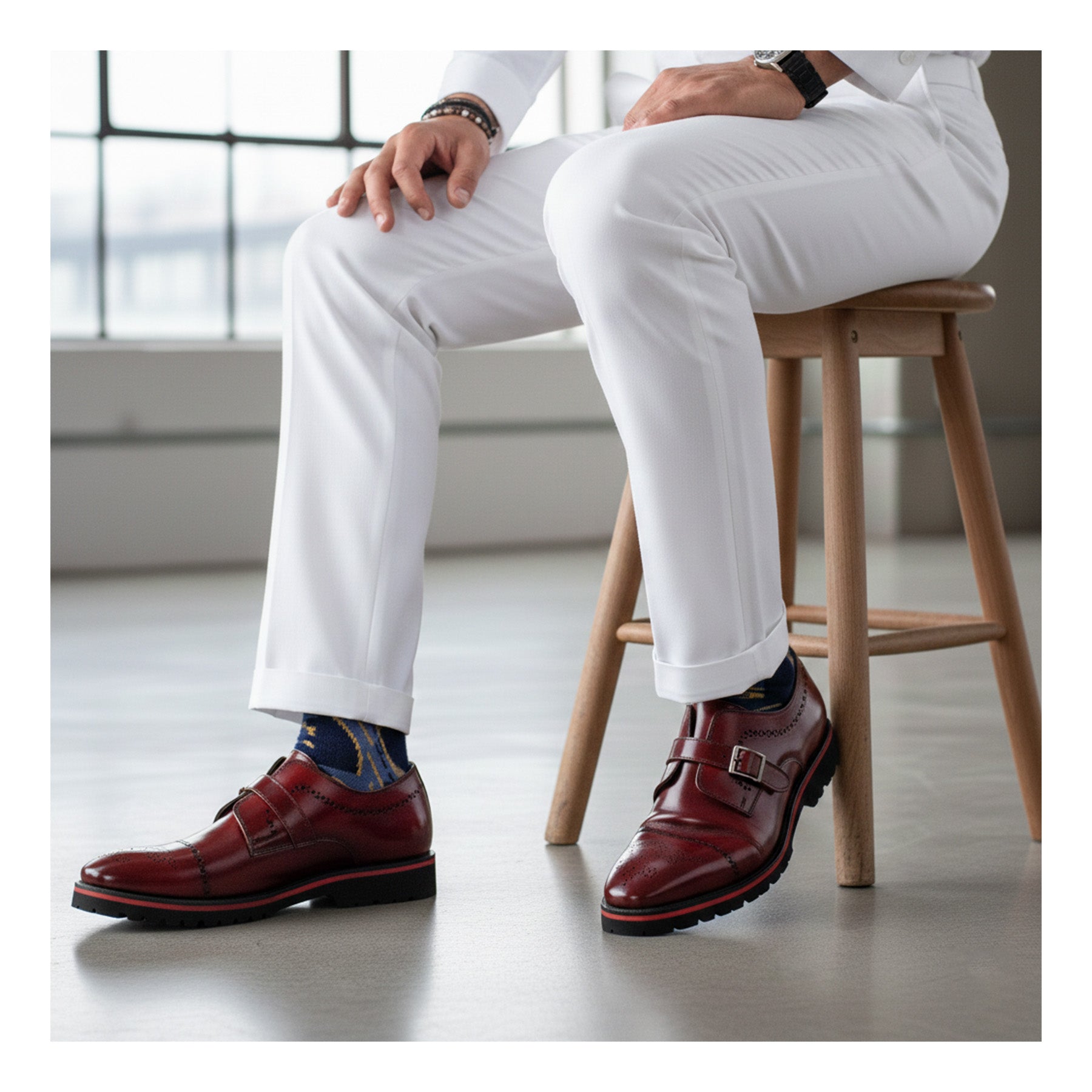 WENS Lux Snakeskin-Embossed Monk Strap Dress Shoes – Deep Red Statement Men main image 4