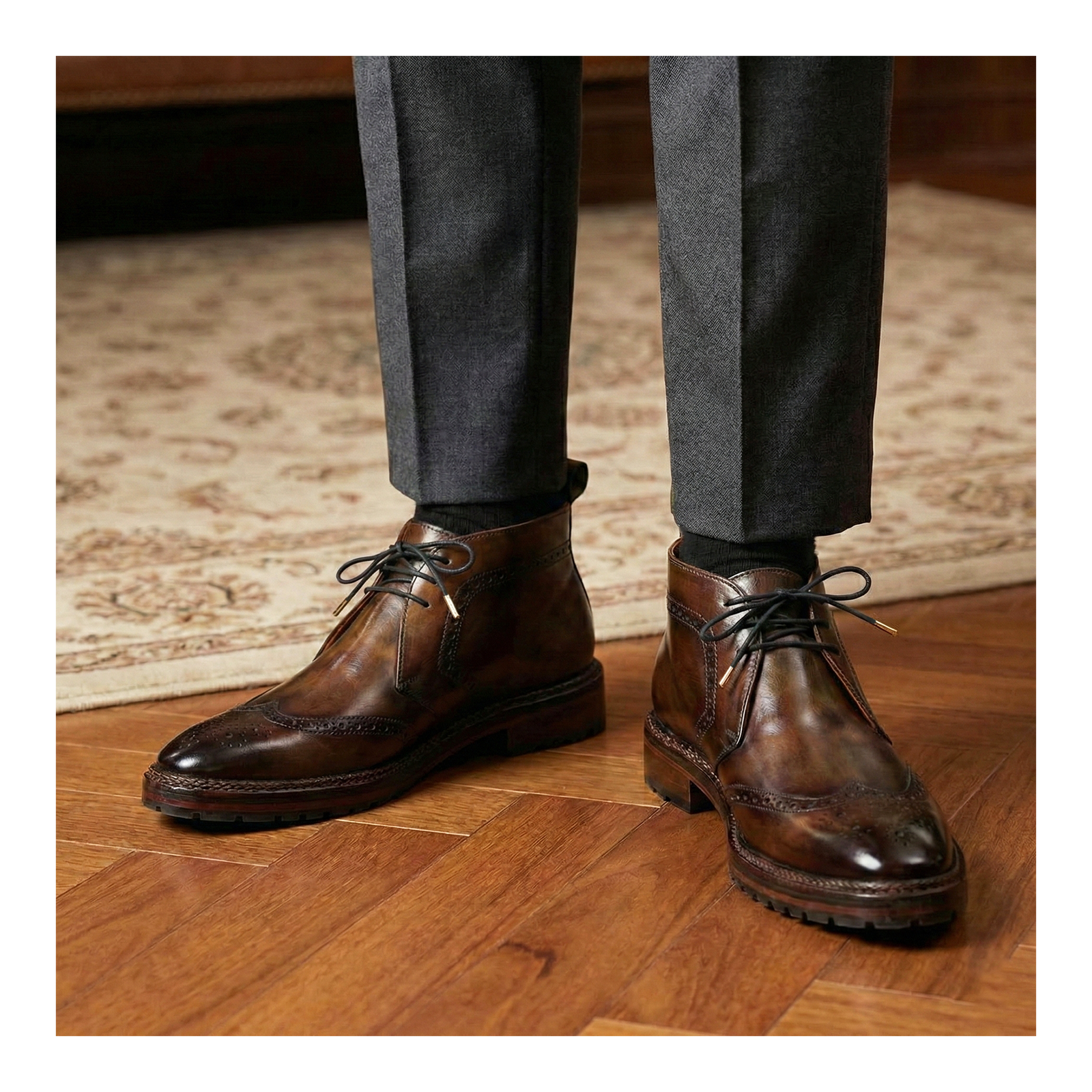 Wingtip Chukka Boots- Olive Brown