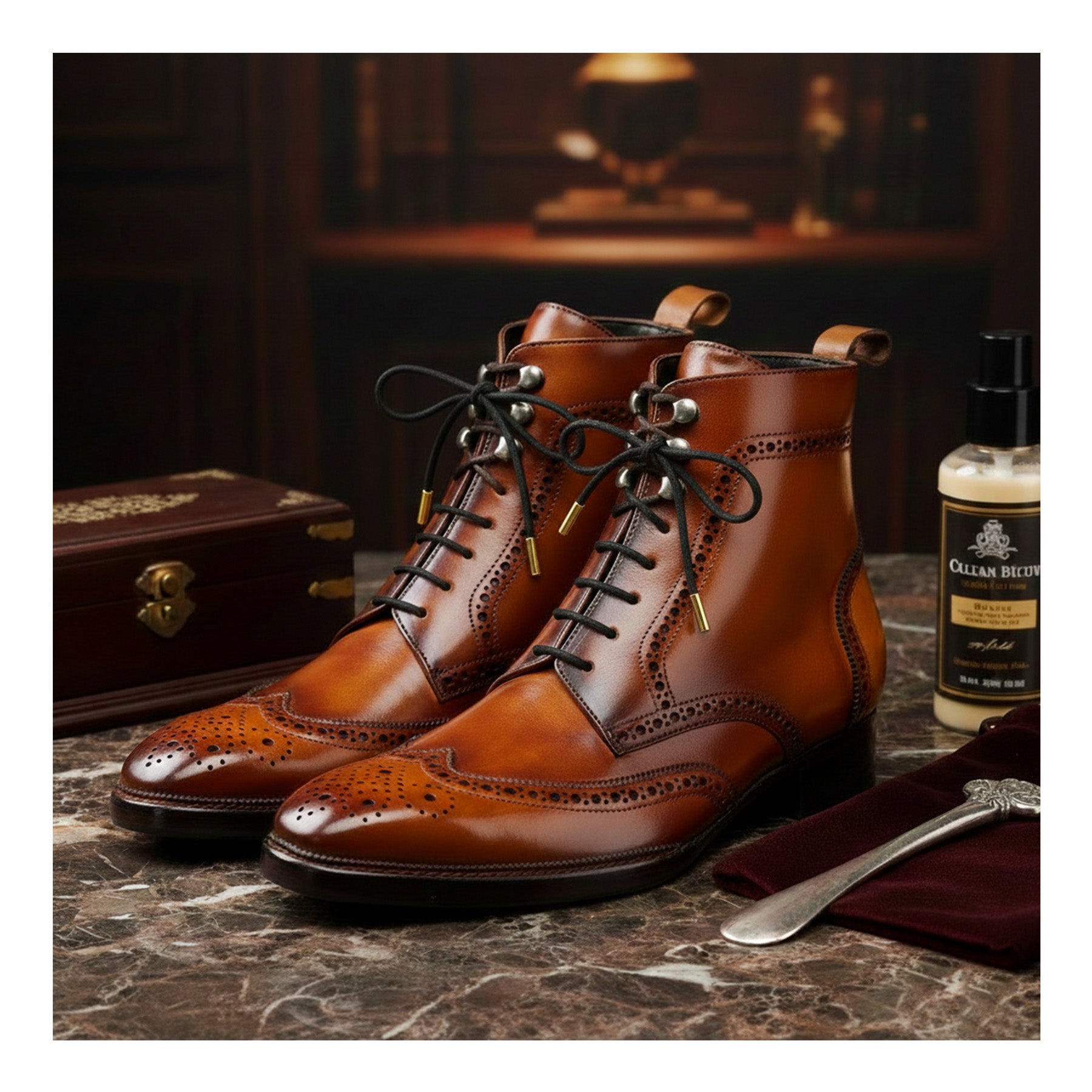 Wingtip Lace Up Boots- Tan by Lethato STANDARD / US 10.5-11 / UK 10 / Tan