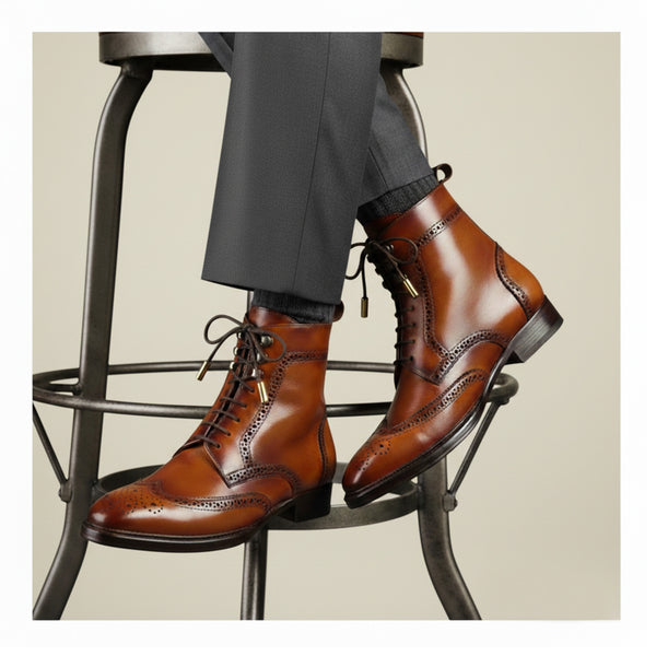 Wingtip Lace Up Boots- Tan by Lethato STANDARD / US 10.5-11 / UK 10 / Tan