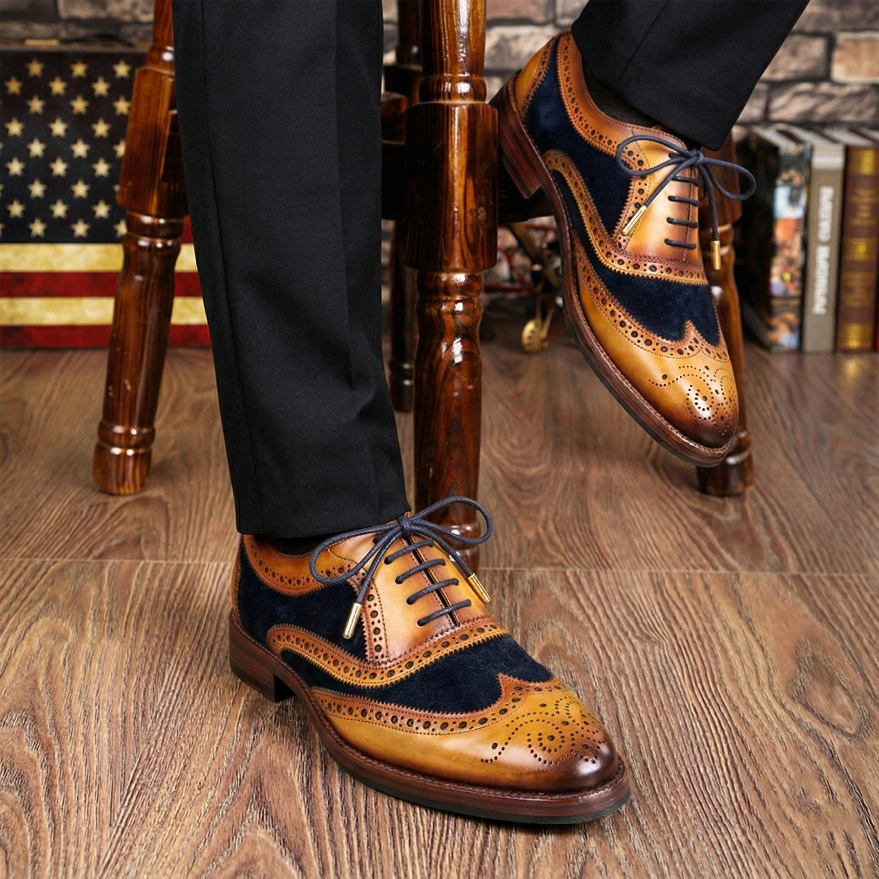 Wingtip Brogue Oxford- Navy Suede | Wedding Shoes