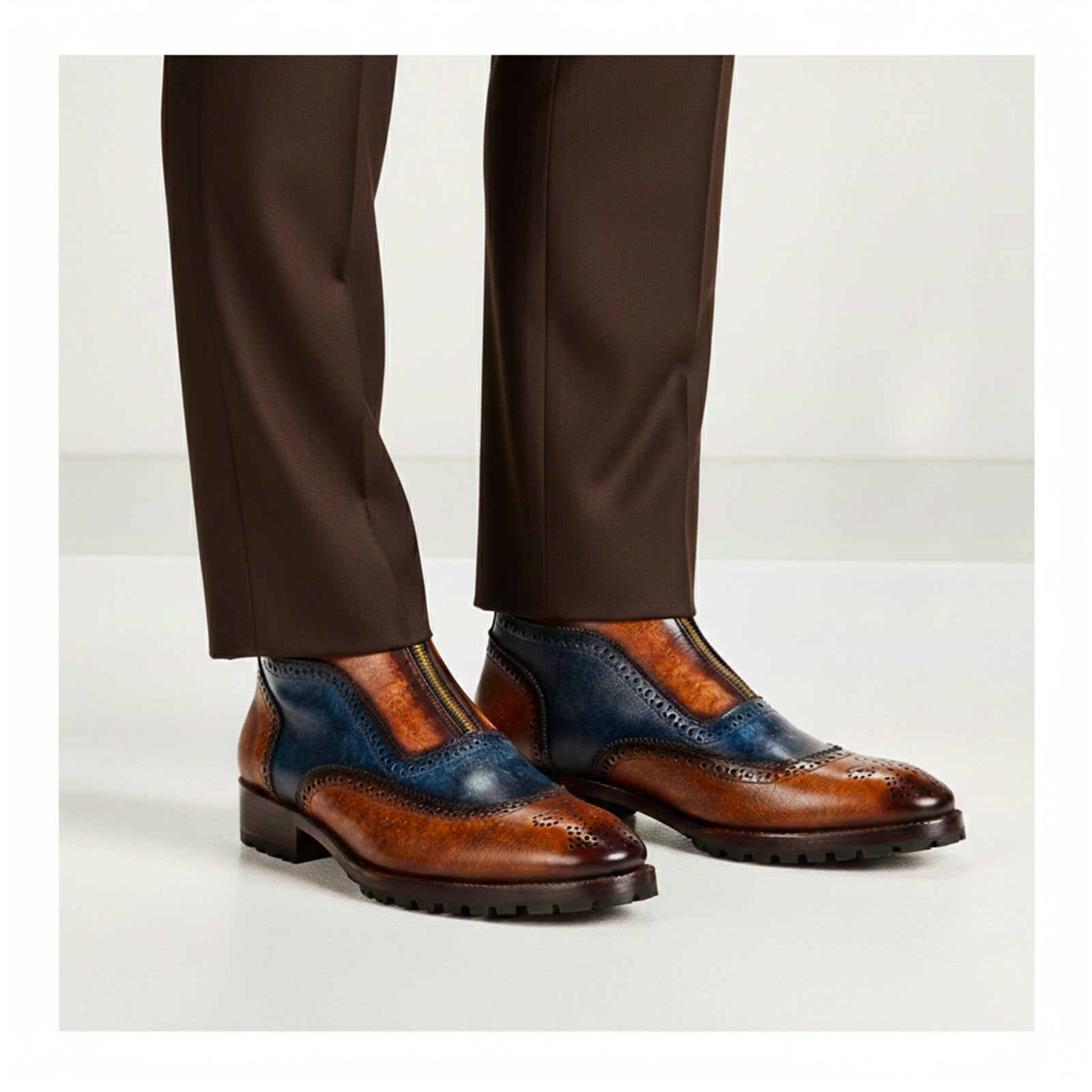 Zipper Boots - Brown & Blue