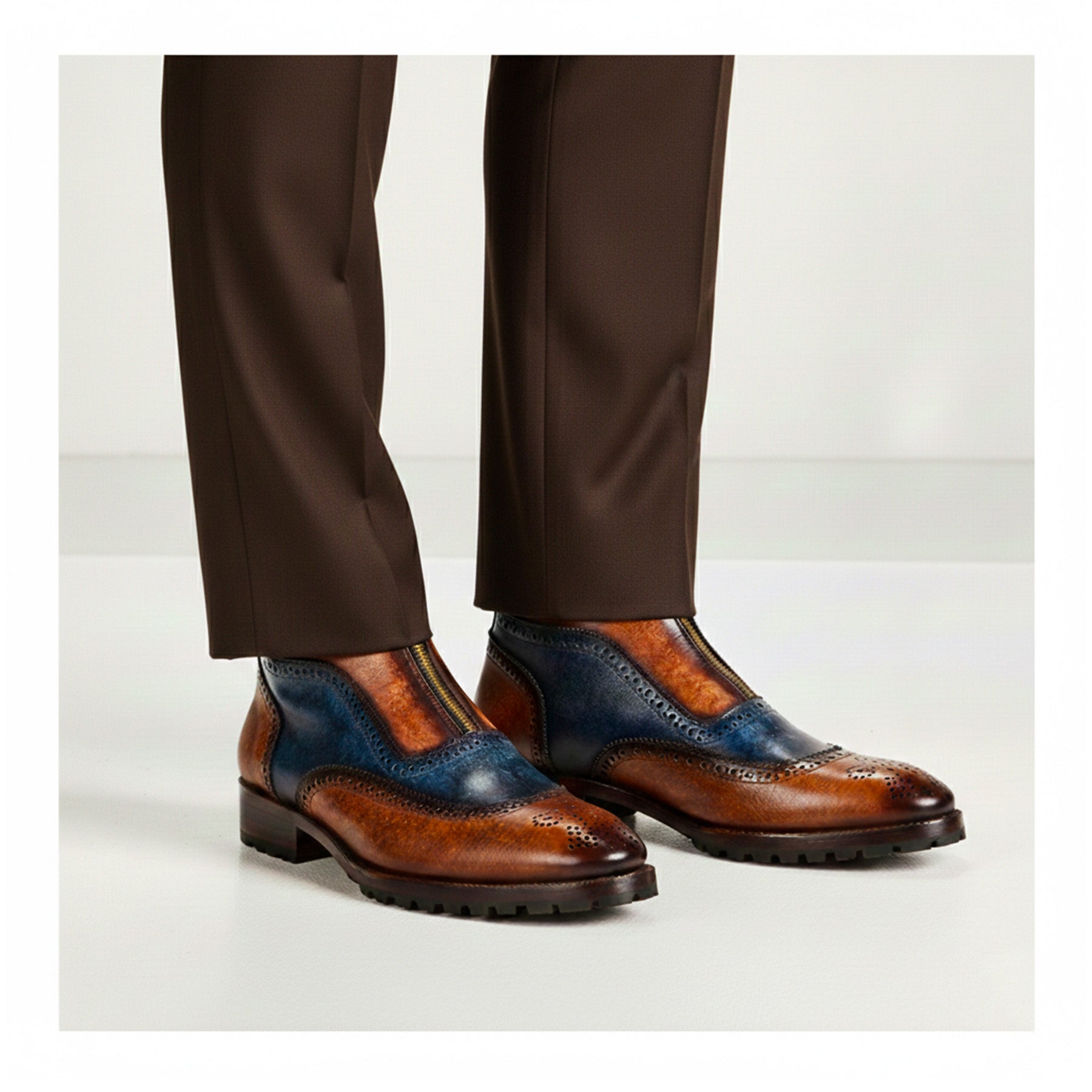 Zipper Boots - Brown & Blue | Lethato STANDARD / US 11.5-12 / UK 11 / Brown & Blue Zipper Boots - Brown & Blue | Lethato STANDARD / US 11.5-12 / UK 11 / Brown & Blue