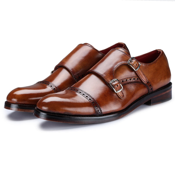 Men's Captoe Double MonkStrap Shoes Brown by Lethato