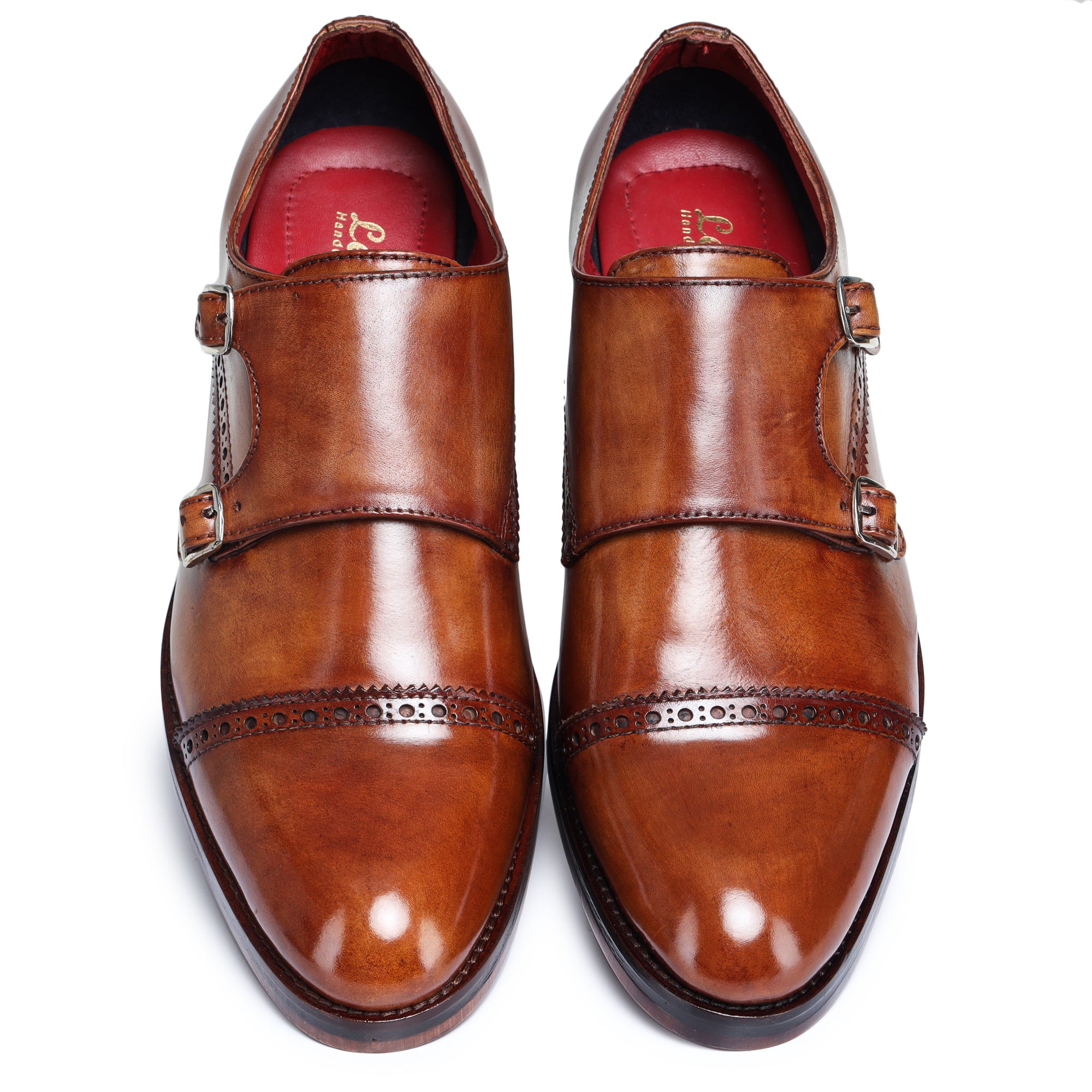 Men's Captoe Double MonkStrap Shoes - Brown by Lethato