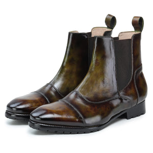 Captoe Chelsea Boots- Olive & Brown